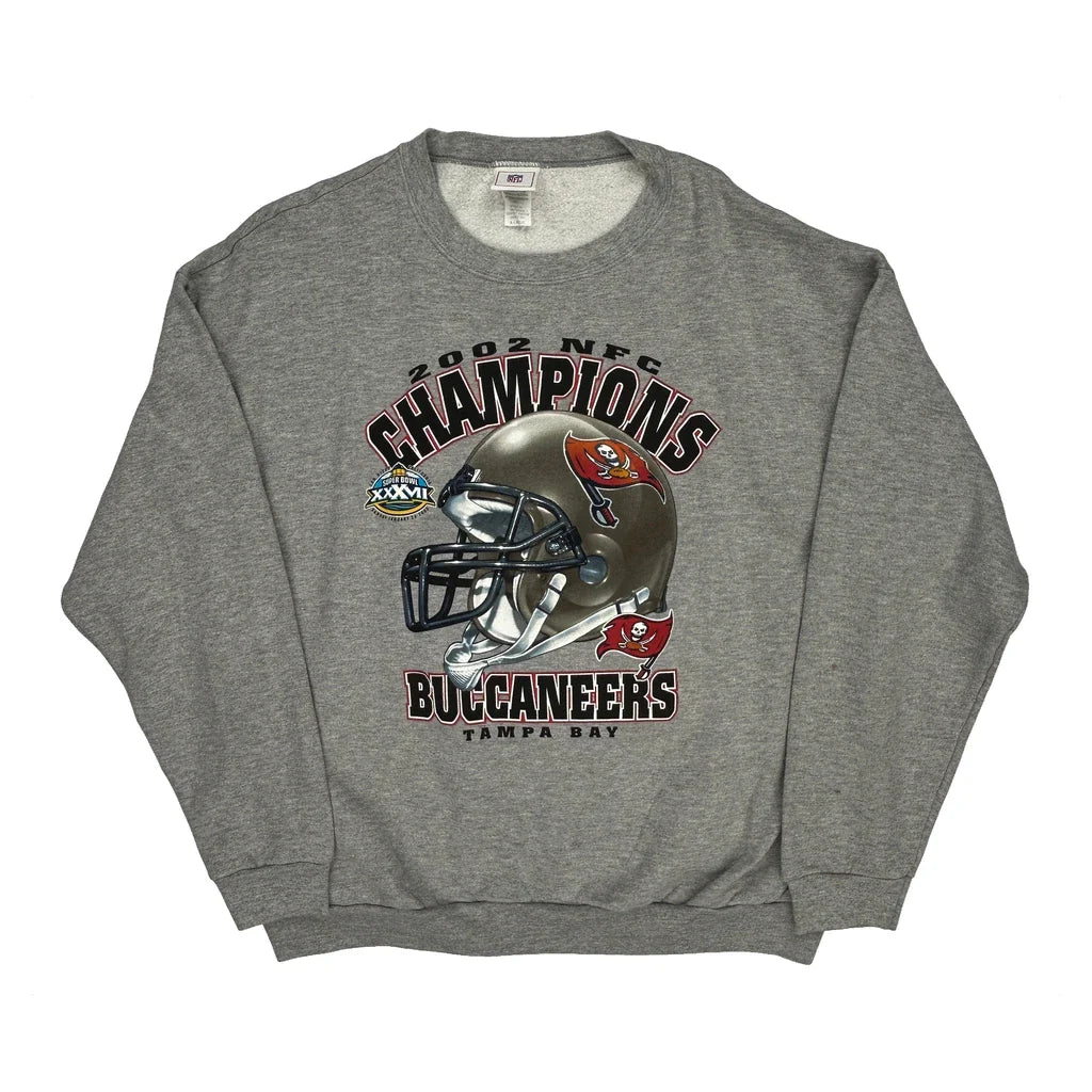 Tampa Bay Buccaneers Nfl Sweatshirt - XL Grey Cotton Blend Refurbished - Thrifted (note: this is a term often used to describe second- refurbished available on Cerqular