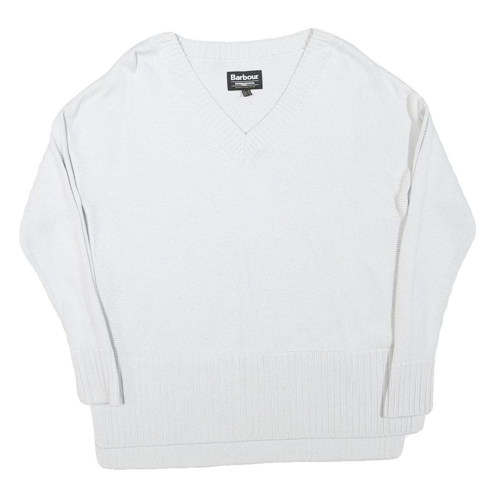 BARBOUR INTERNATIONAL Womens White Plain Jumper V-Neck Basic Knit UK 8 Cotton Refurbished - N/A refurbished available on Cerqular