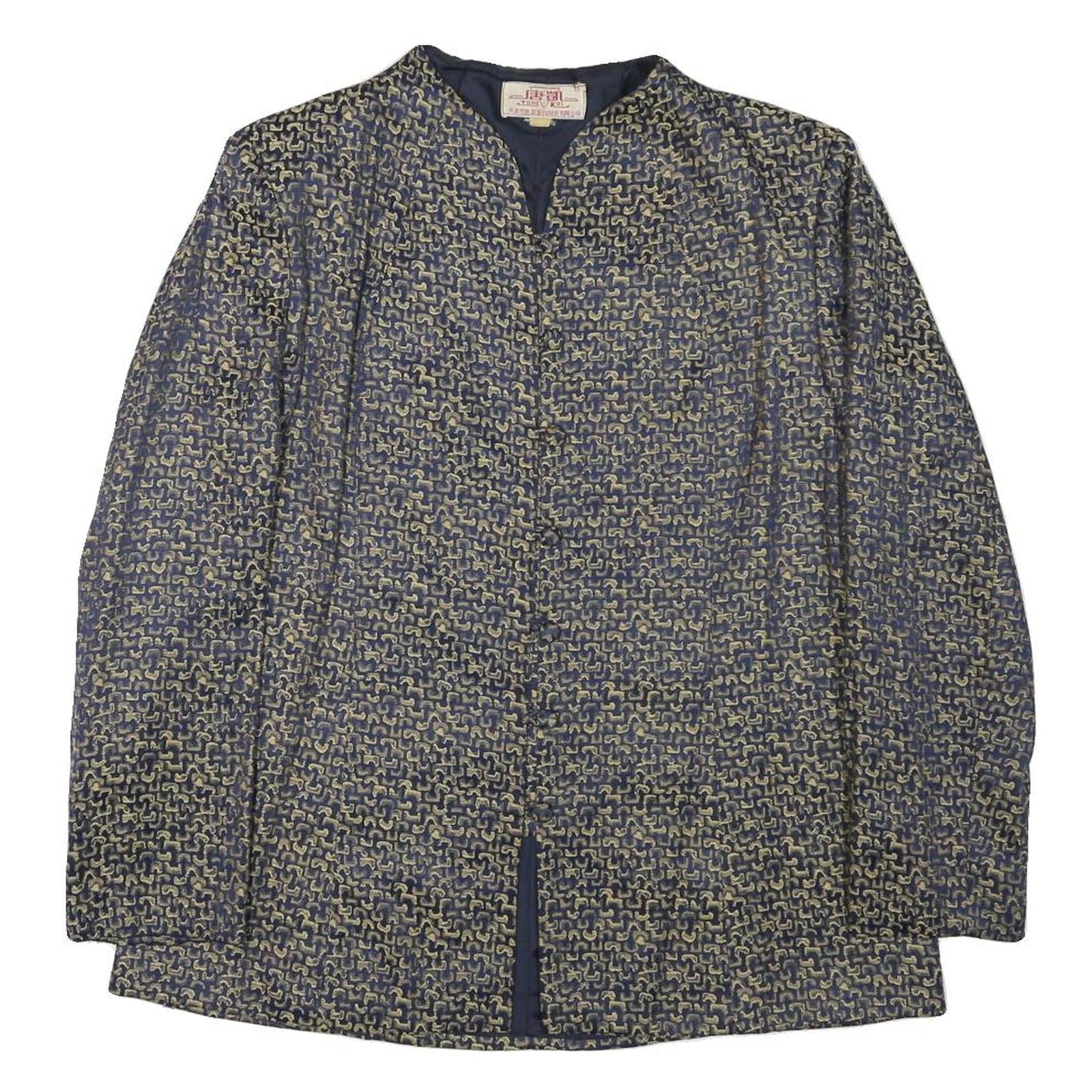 TANG KAI Womens Blue & Beige Button Jacket M Polyester Blend Patterned Elegant Refurbished - N/A refurbished available on Cerqular