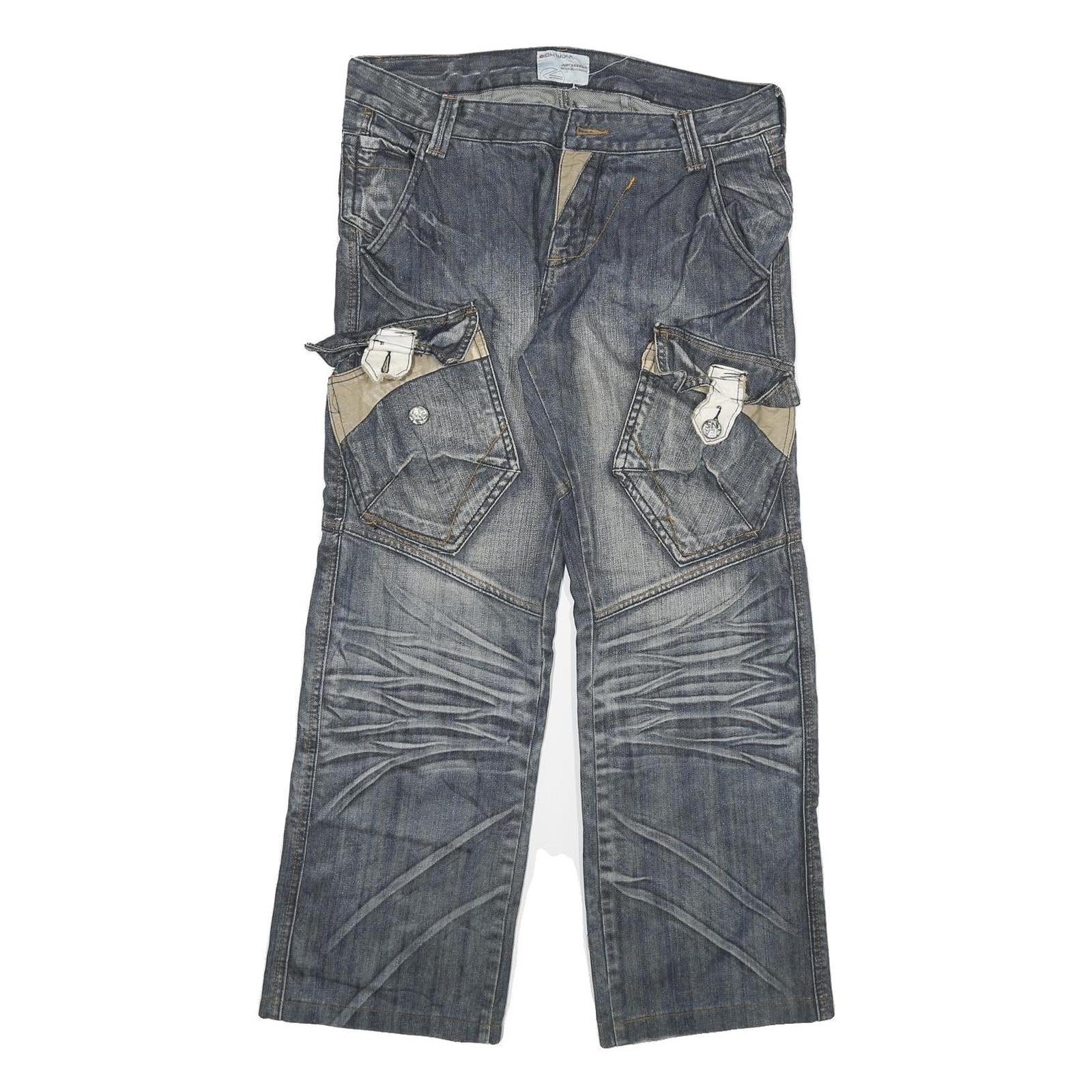 EIGHTMUN Mens Regular Blue Denim Light Jeans W34 L29 Cargo Zip Pockets Refurbished - N/A refurbished available on Cerqular