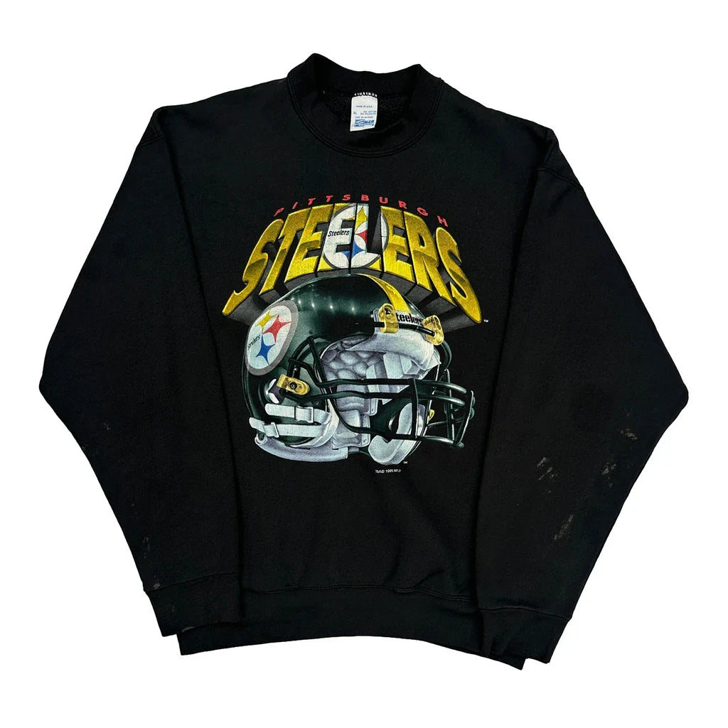 Pittsburgh Steelers Salem Graphic Sweatshirt - XL Black Cotton Blend Refurbished - Thrifted (note: this is a term often used to describe second- refurbished available on Cerqular