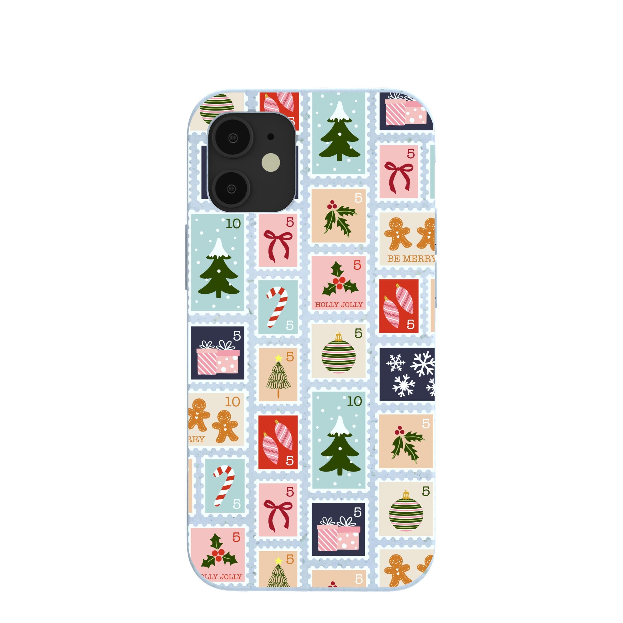 Powder Blue Noel Stamps iPhone 12 Mini Case Refurbished - Pela Case refurbished available on Cerqular