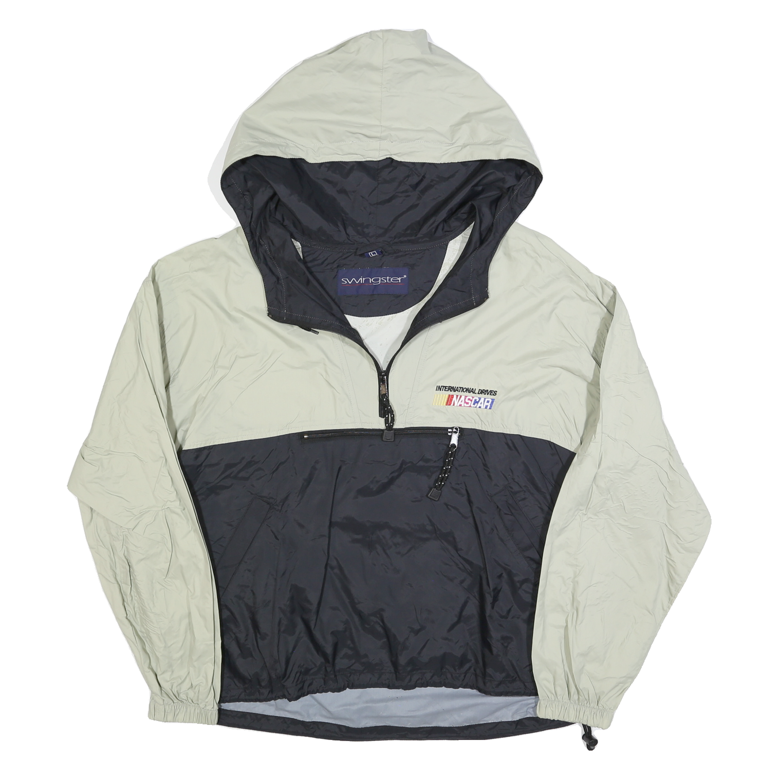 SWINGSTER Mens Grey & Black NASCAR Outdoor Jacket L Polyester Zip Hooded Refurbished - N/A refurbished available on Cerqular
