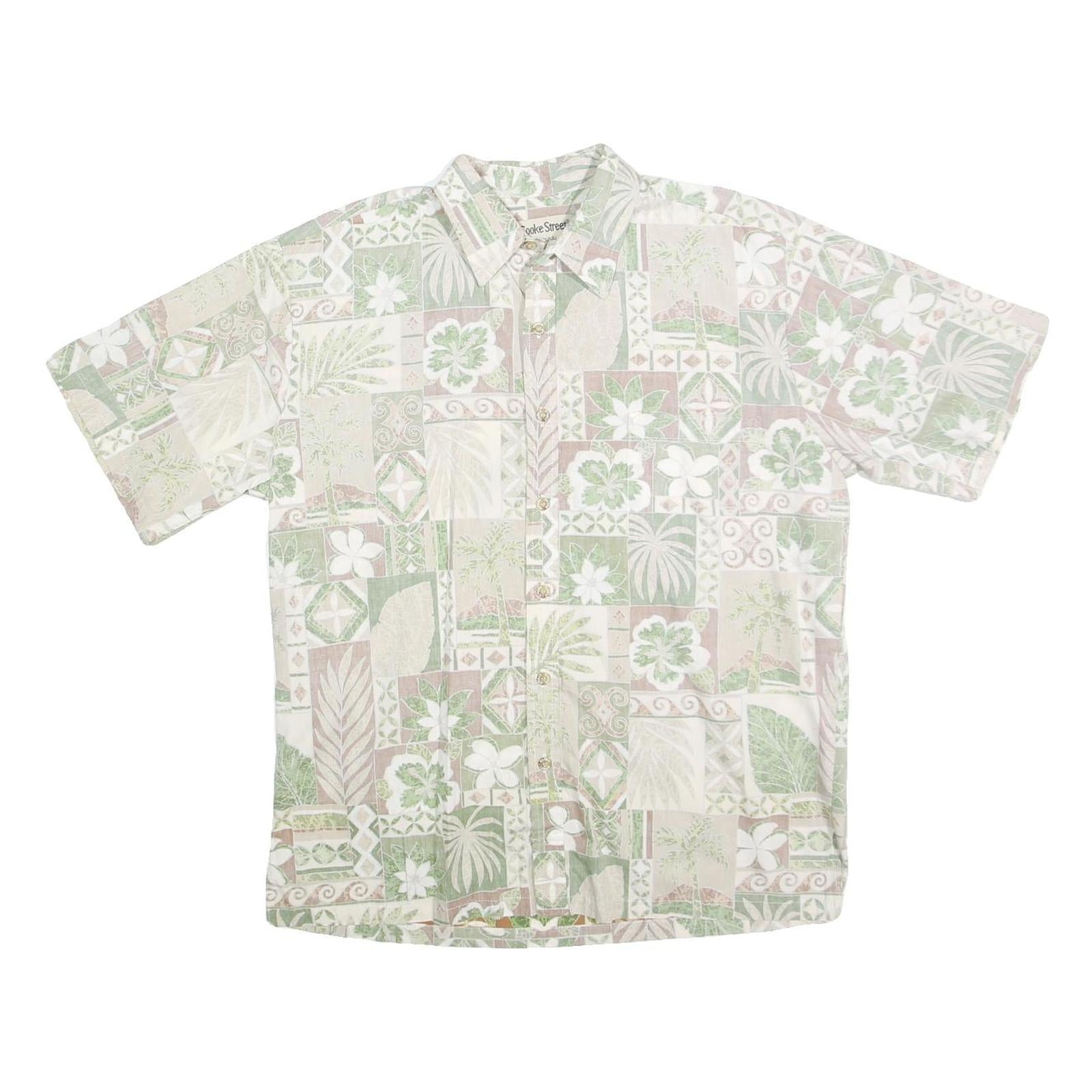 COOKE STREET Mens Green & Beige Hawaiian Shirt L Cotton Short Sleeve Casual Refurbished - N/A refurbished available on Cerqular