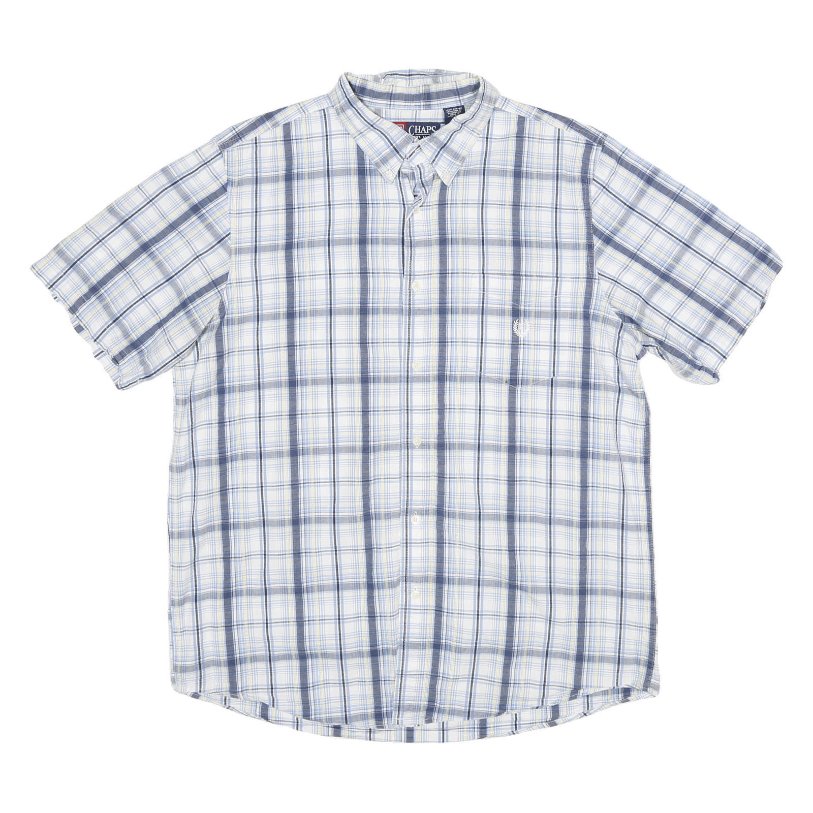 CHAPS Mens White & Blue Check Shirt L Lightweight Cotton Short Sleeve Casual Refurbished - N/A refurbished available on Cerqular