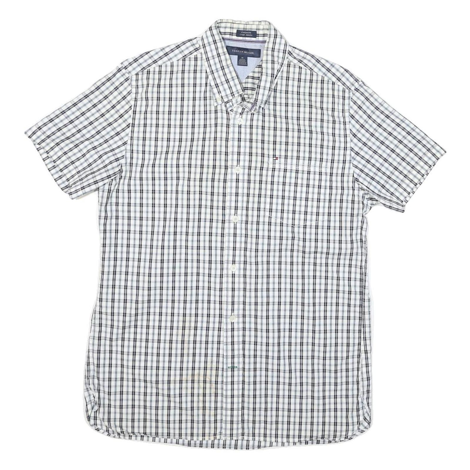 TOMMY HILFIGER Mens White & Black Check Shirt M Cotton Blend Classic Fit Button Refurbished - N/A refurbished available on Cerqular