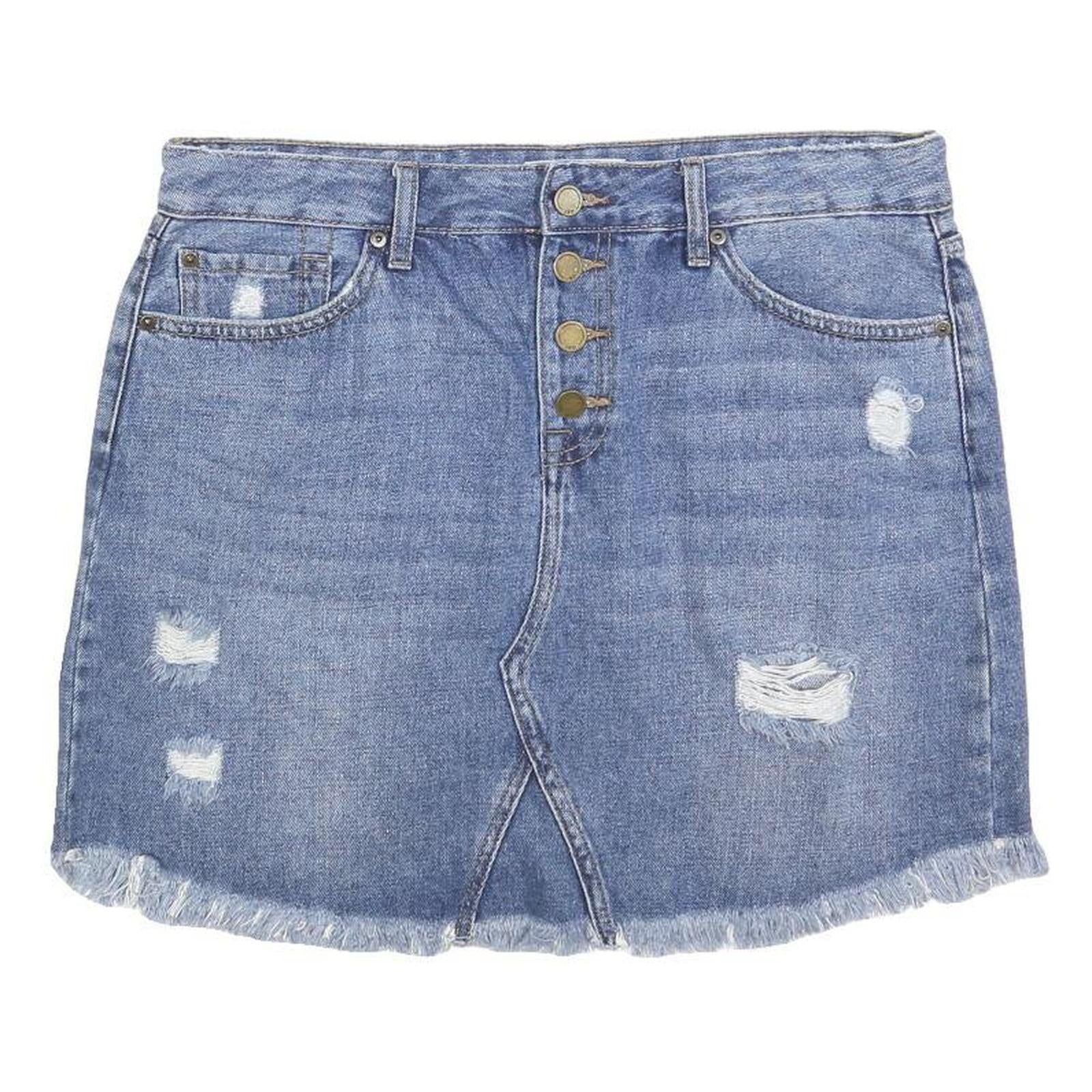 JBD Womens Blue Denim Mini Cotton Blend Distressed Skirt L Casual Summer Refurbished - N/A refurbished available on Cerqular