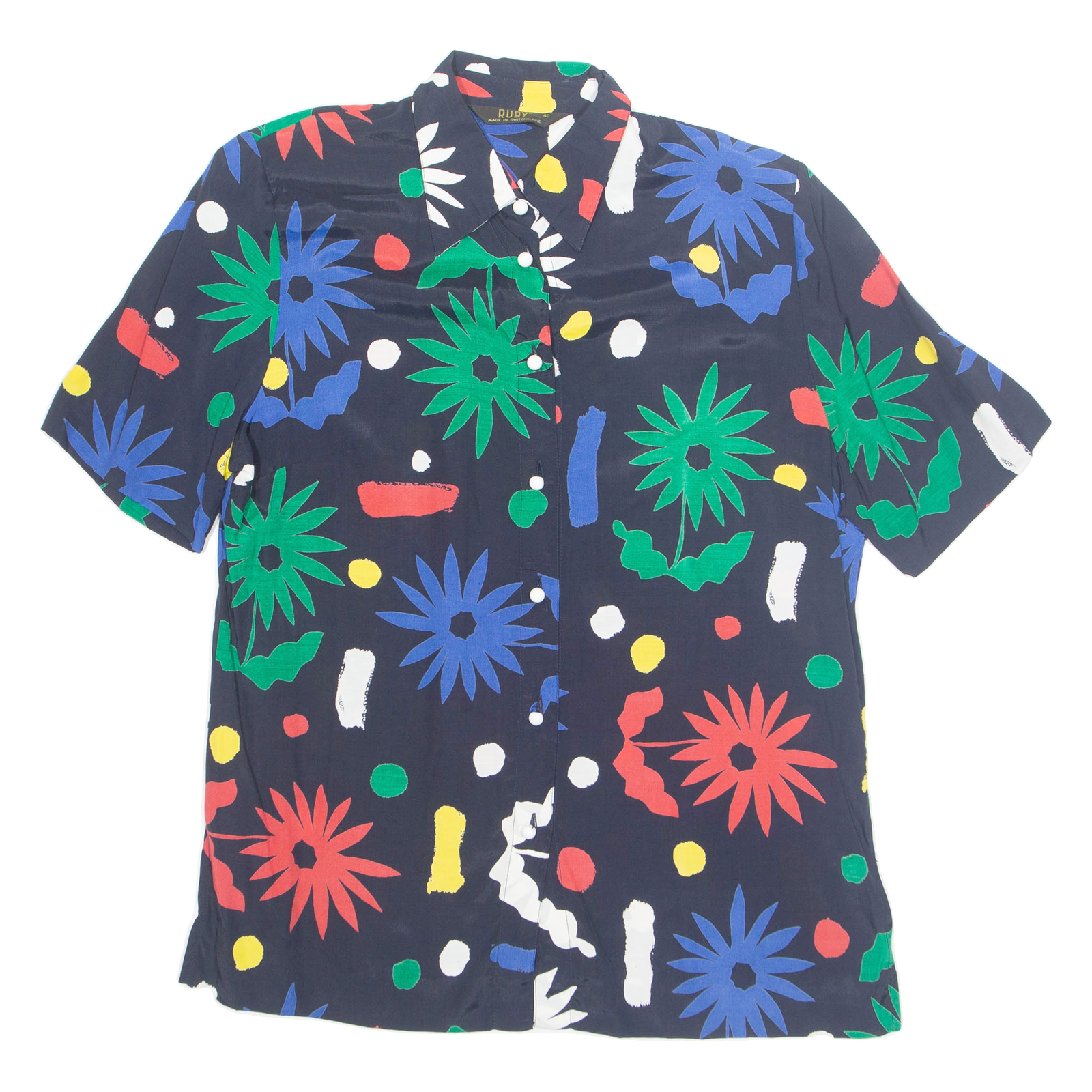RUBY Womens Printed Shirt Blue Floral M Refurbished - N/A refurbished available on Cerqular