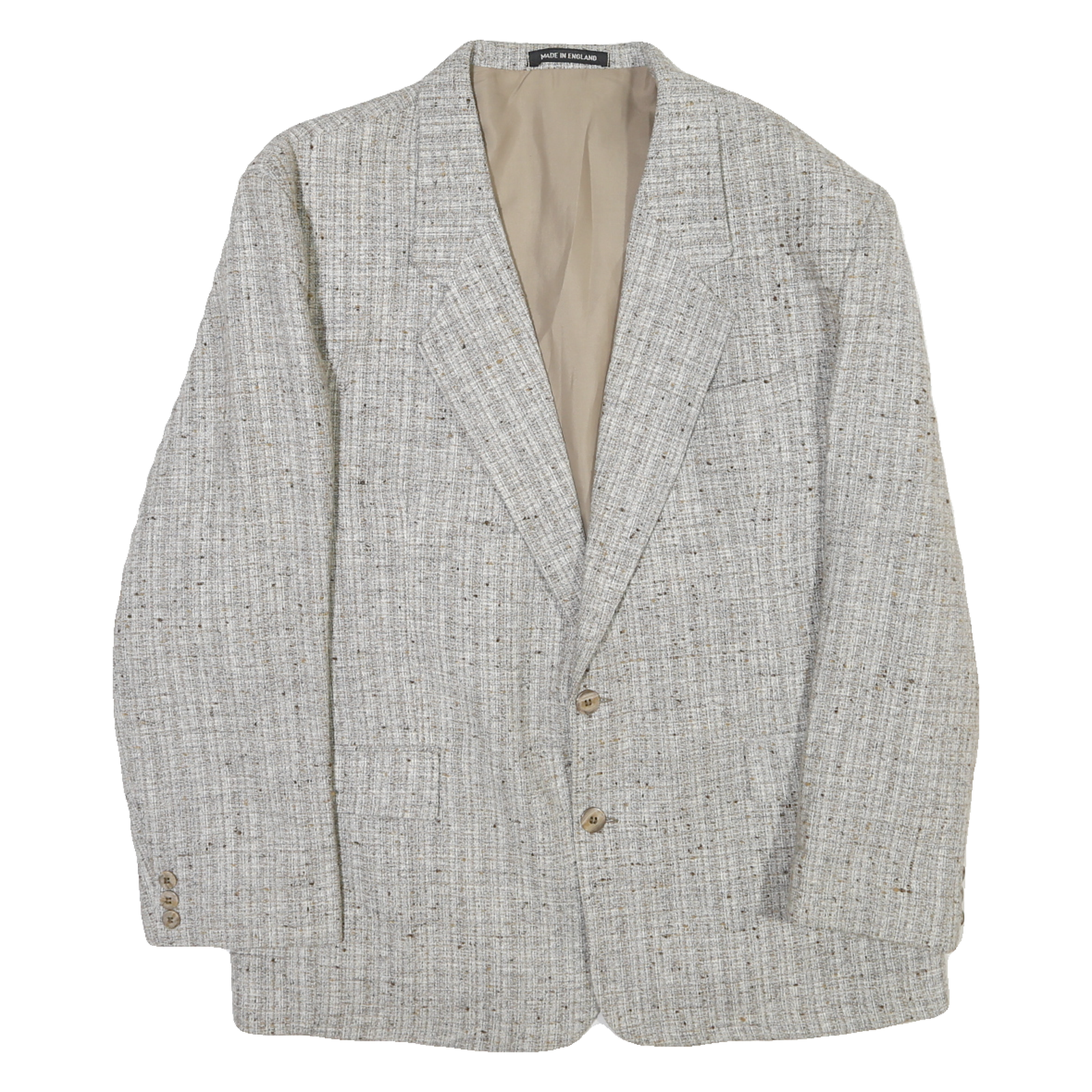 Mens Beige Wool Blend Check Blazer Jacket L Classic Fit Button Closure Long Refurbished - N/A refurbished available on Cerqular