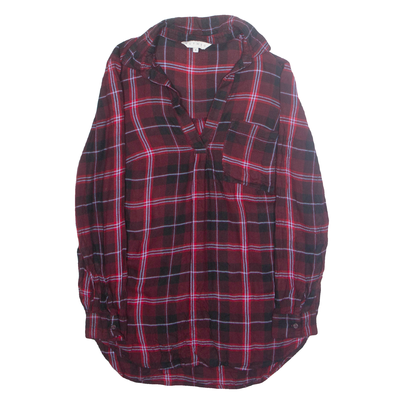 NUTMEG Womens Printed Blouse Red V-Neck Long Sleeve Plaid S Refurbished - N/A refurbished available on Cerqular