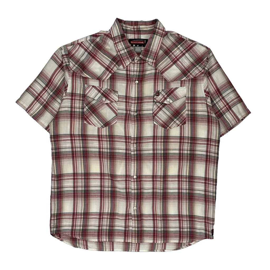 Quiksilver Checked Short Sleeve Shirt - XL Red Cotton Refurbished - Thrifted (note: this is a term often used to describe second- refurbished available on Cerqular