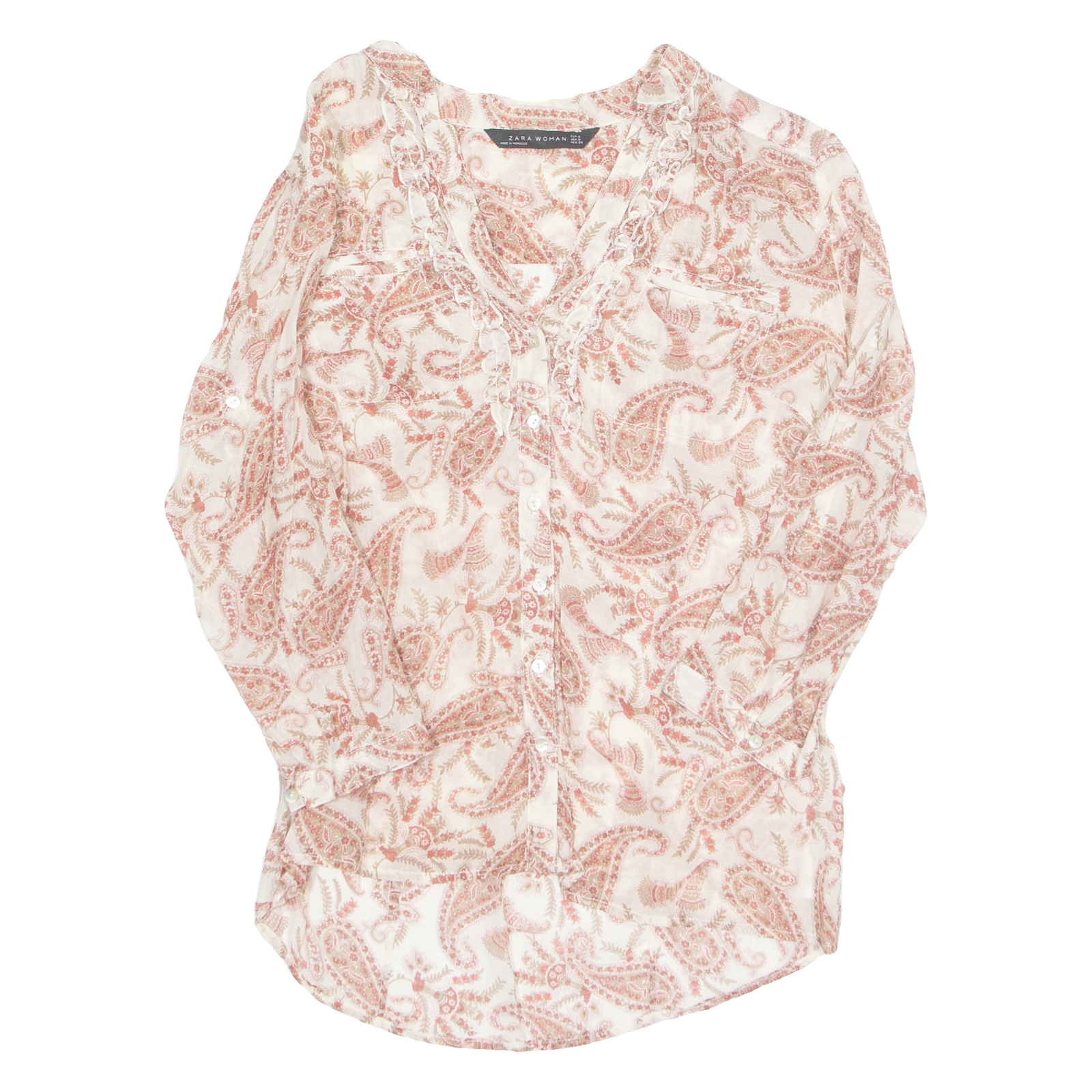 Buy ZARA Sheer Womens Printed Blouse Red V-Neck 3/4 Sleeve Paisley S Refurbished - $16.89 ZARA Sheer Womens Printed Blouse Red V-Neck 3/4 Sleeve Paisley S Refurbished - N/A refurbished available on Cerqular