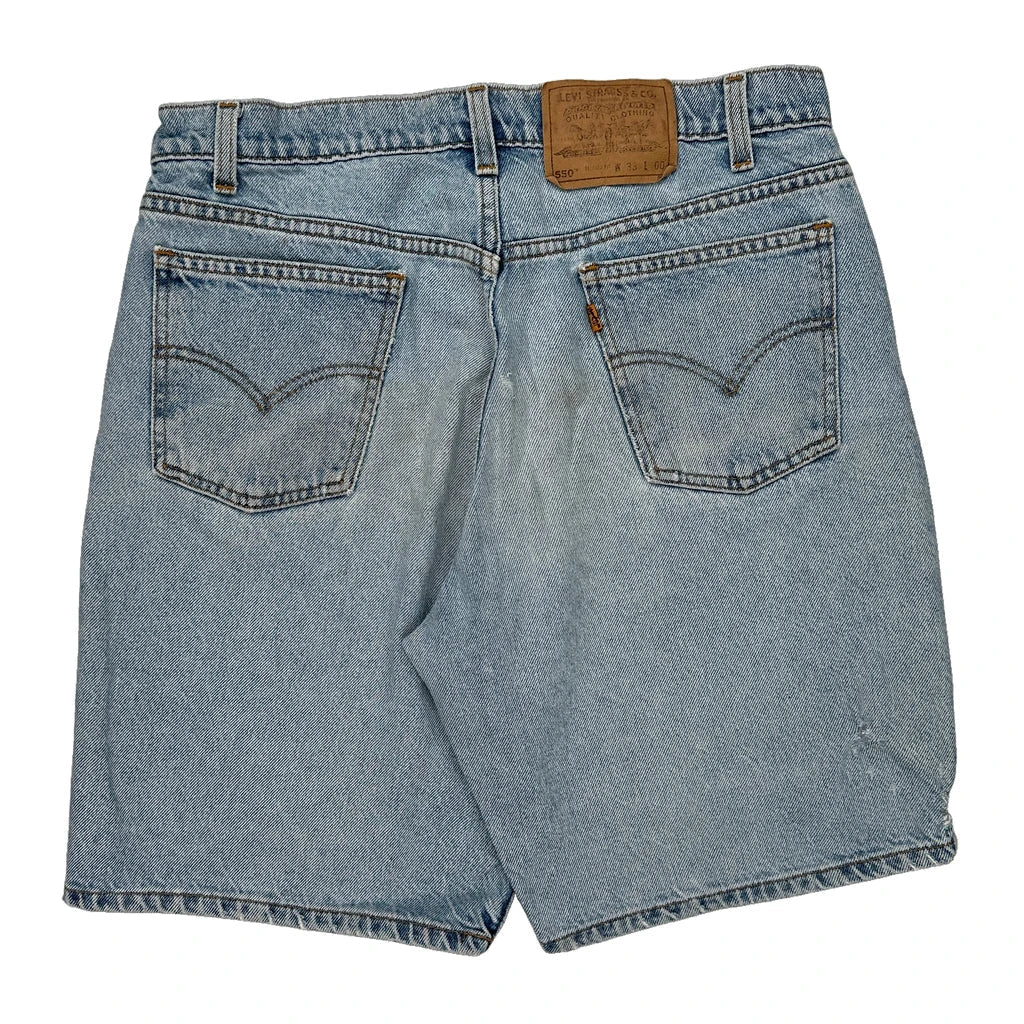 Levis Denim Shorts - 32W 10L Light Wash Cotton Refurbished - Thrifted (note: this is a term often used to describe second- refurbished available on Cerqular