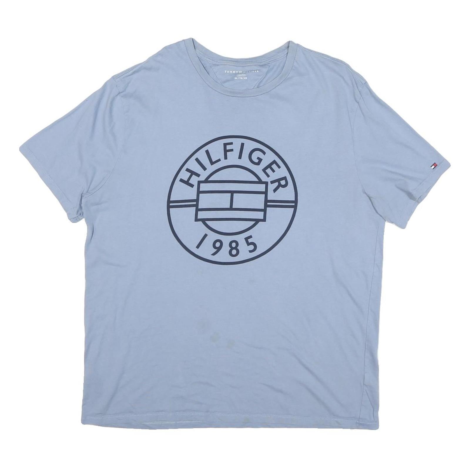 TOMMY HILFIGER Mens Blue Graphic T-Shirt XL Short Sleeve Crew Neck Cotton Blend Refurbished - N/A refurbished available on Cerqular