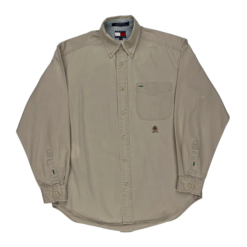 Tommy Hilfiger Shirt - Small Beige Cotton Refurbished - Thrifted (note: this is a term often used to describe second- refurbished available on Cerqular