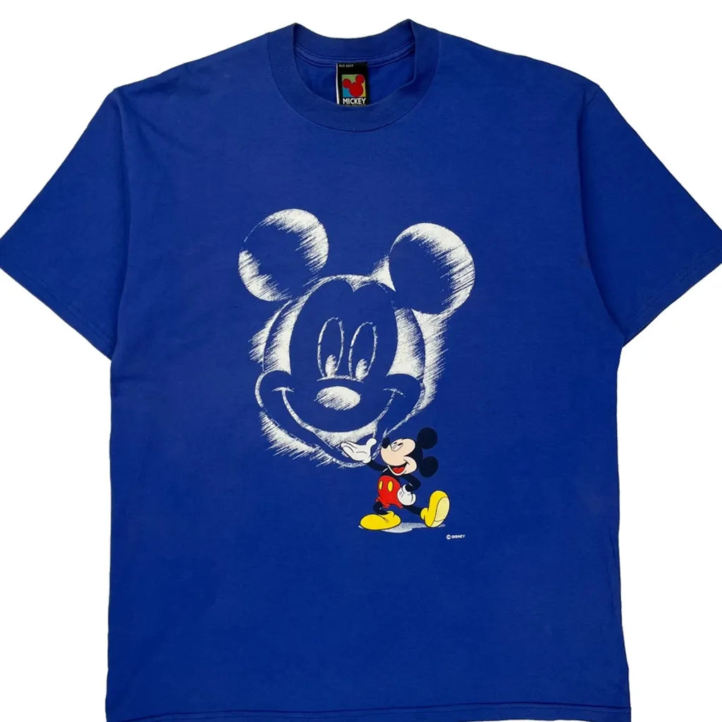 Mickey Mouse Mickey Unlimited Cartoon T-Shirt - XL Blue Cotton Refurbished - Thrifted (note: this is a term often used to describe second- refurbished available on Cerqular