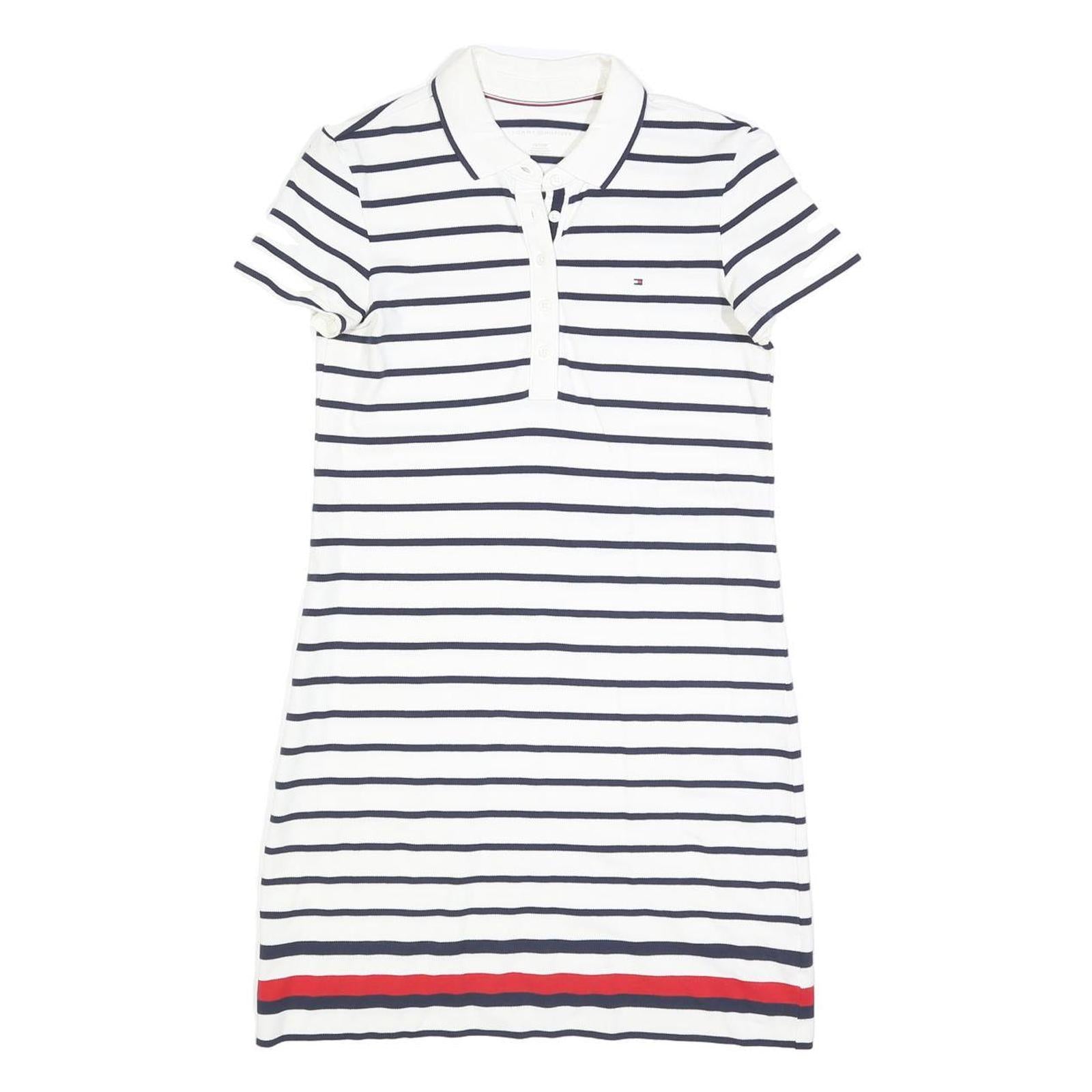 TOMMY HILFIGER Womens White & Navy Striped Polo Cotton Mini Dress XS Classic Fit Refurbished - N/A refurbished available on Cerqular