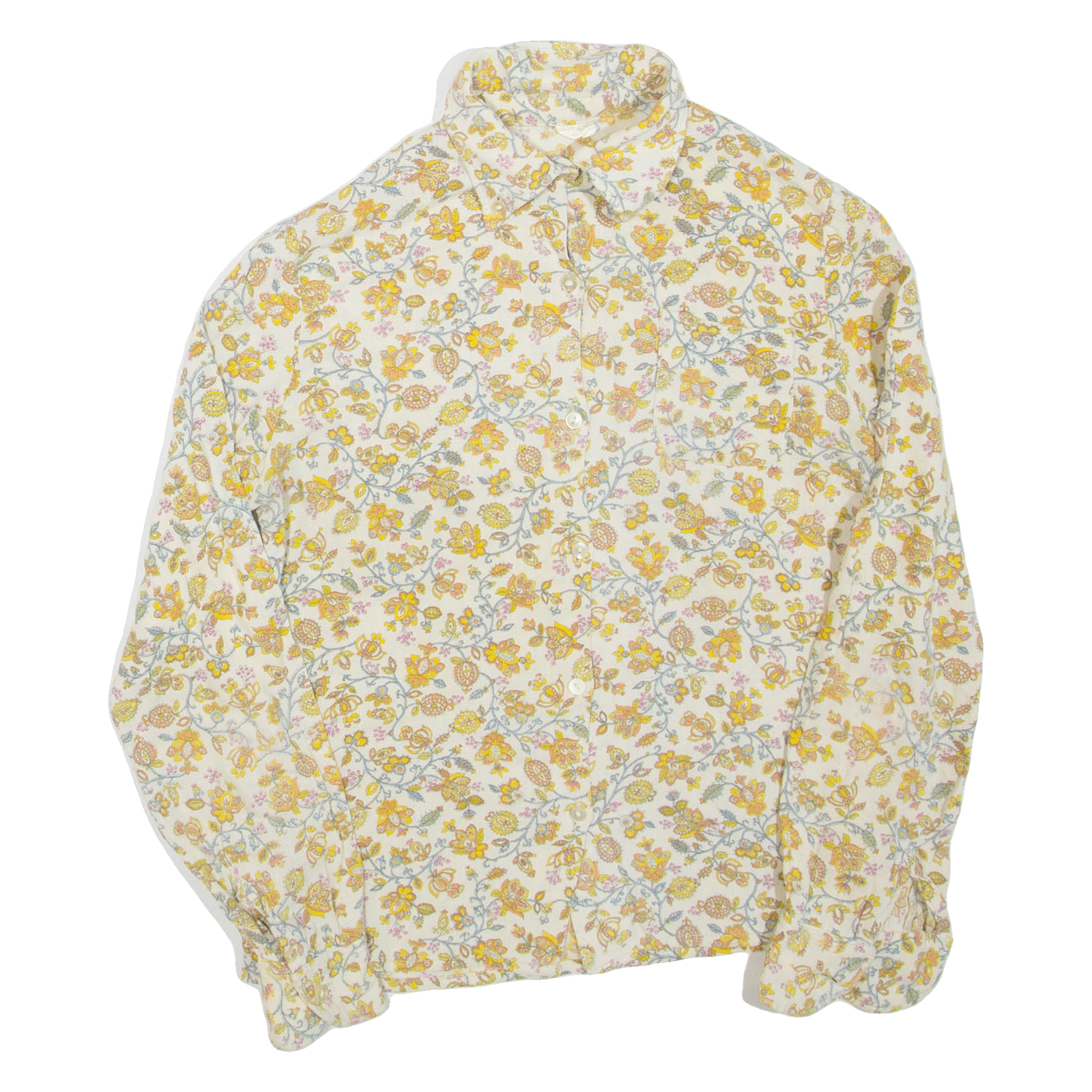 Womens Printed Shirt Beige Collared Long Sleeve Floral S Refurbished - N/A refurbished available on Cerqular