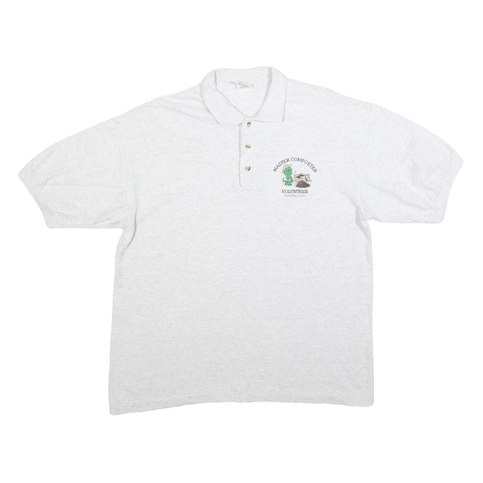 COTTON DELUXE Mens White Master Composter Volunteer Printed Short Sleeve L Polo Refurbished - N/A refurbished available on Cerqular