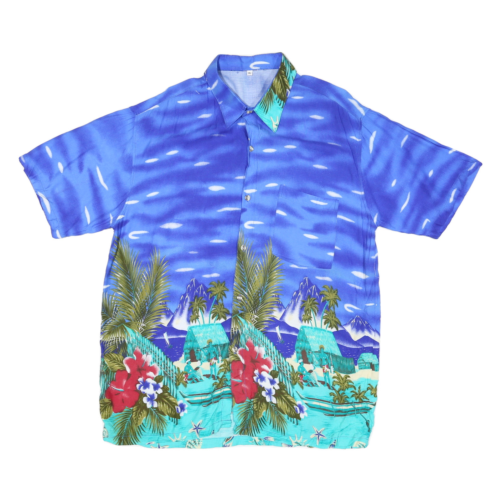 Mens Blue Polyester Blend Hawaiian Shirt XL Tropical Beach Floral Print Casual Refurbished - N/A refurbished available on Cerqular