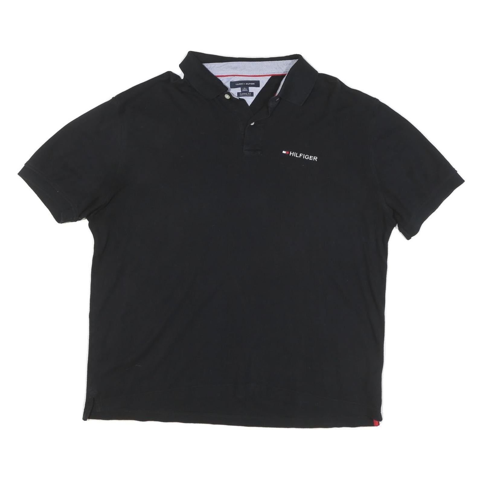 TOMMY HILFIGER Mens Black Short Sleeve Plain XL Cotton Blend Polo Shirt Refurbished - N/A refurbished available on Cerqular