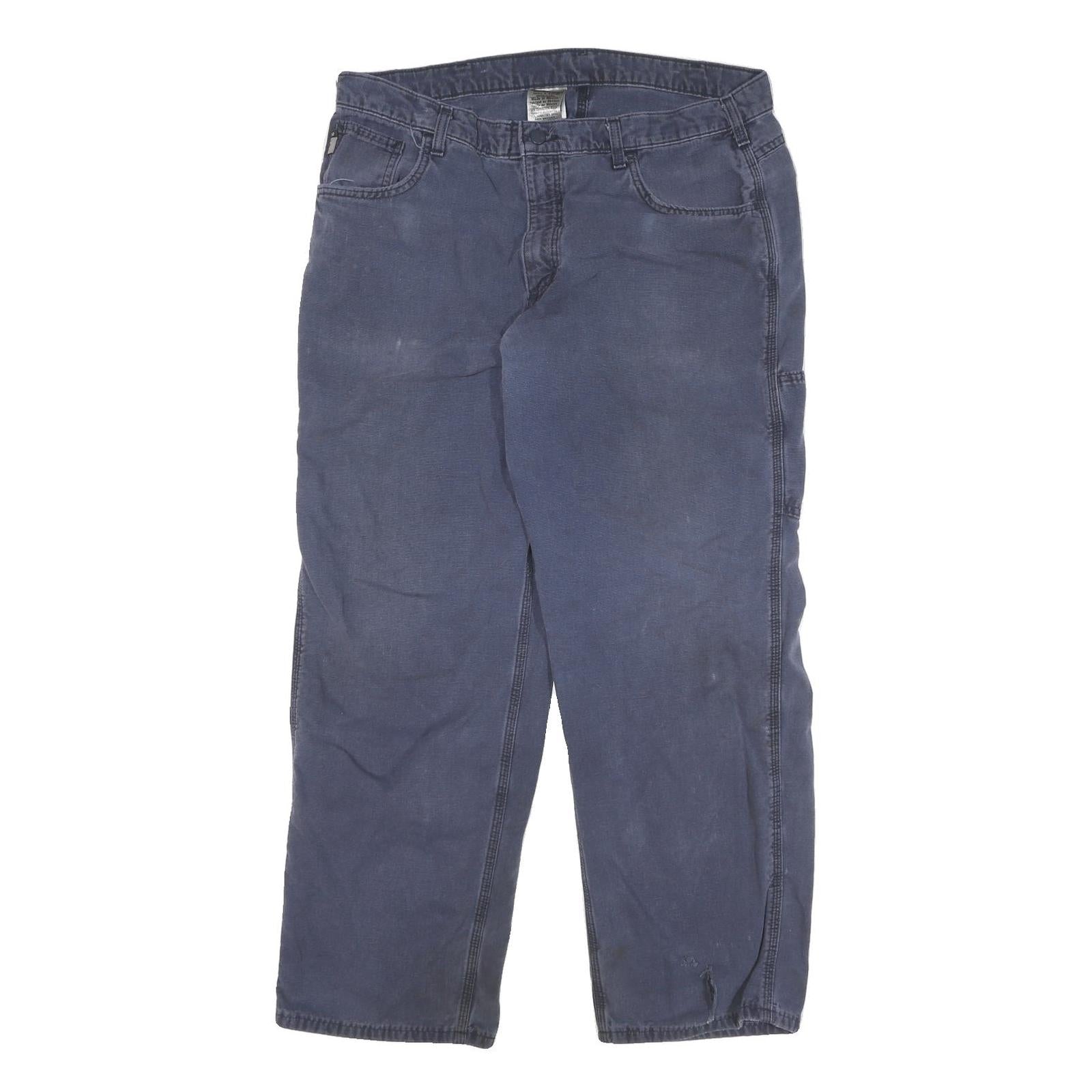 CARHARTT Mens Cotton Blend Blue Relaxed Straight Trousers W36 L29 Workwear Refurbished - N/A refurbished available on Cerqular