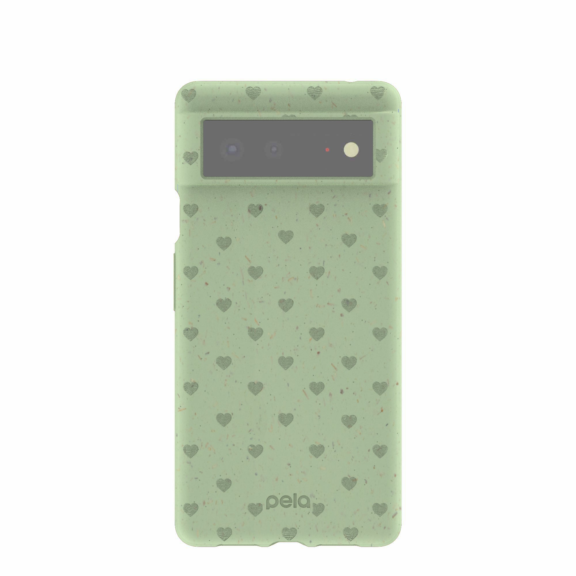 Sage Green Hearts Google Pixel 6 Case Refurbished - Pela Case refurbished available on Cerqular