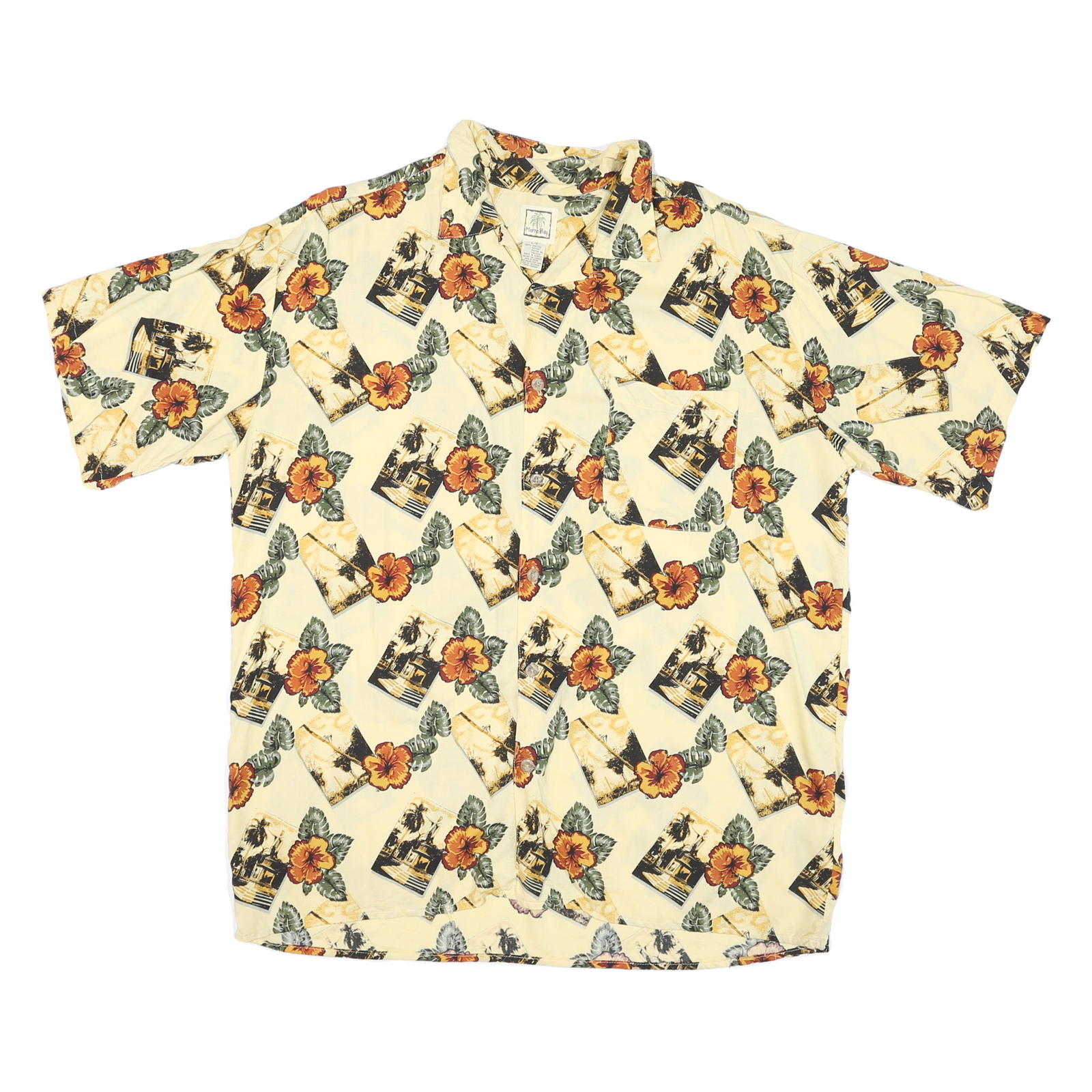 MORRO BAY Mens Cream Hawaiian Shirt L Floral Print Casual Viscose Refurbished - N/A refurbished available on Cerqular