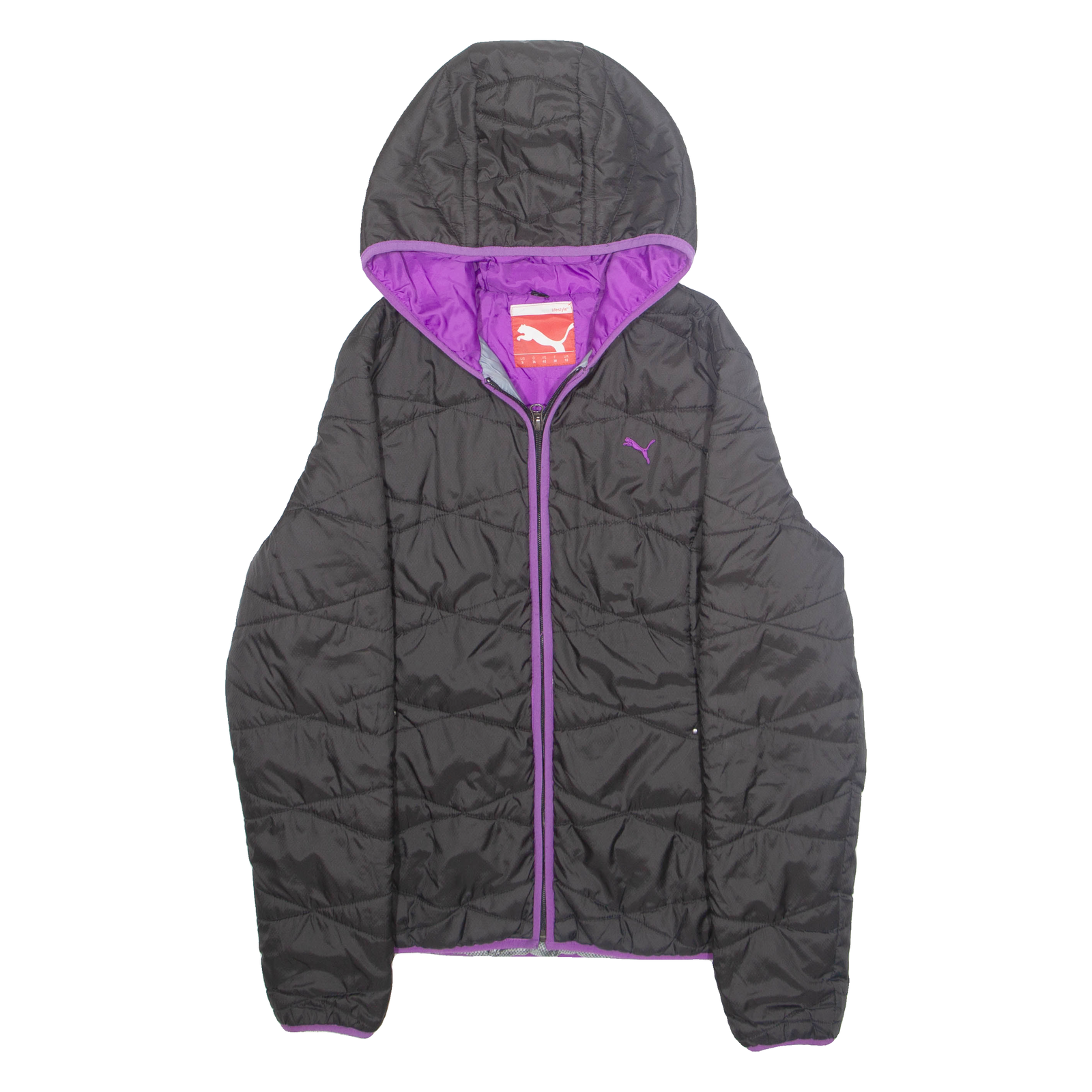 PUMA Womens Quilted Jacket Black Hooded Diamond S Refurbished - N/A refurbished available on Cerqular