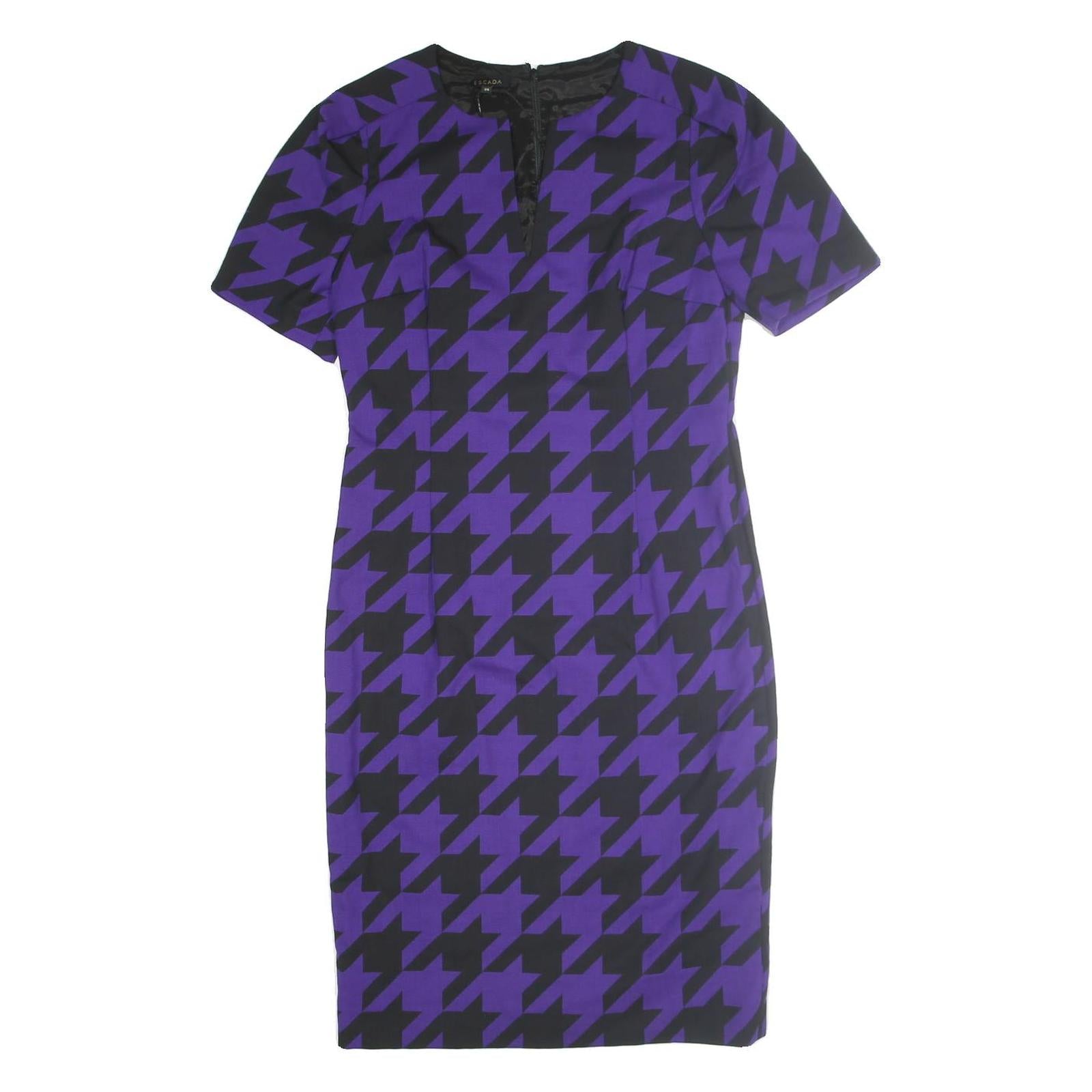 ESCADA Womens Purple & Black Cotton Blend Bodycon Woven Houndstooth Midi Dress M Refurbished - N/A refurbished available on Cerqular