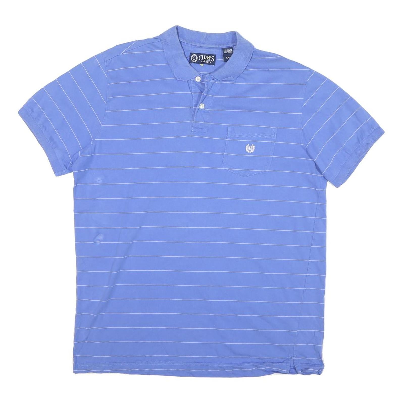 CHAPS Mens Blue Plain Short Sleeve Polo Shirt L Cotton Blend Pocket Refurbished - N/A refurbished available on Cerqular