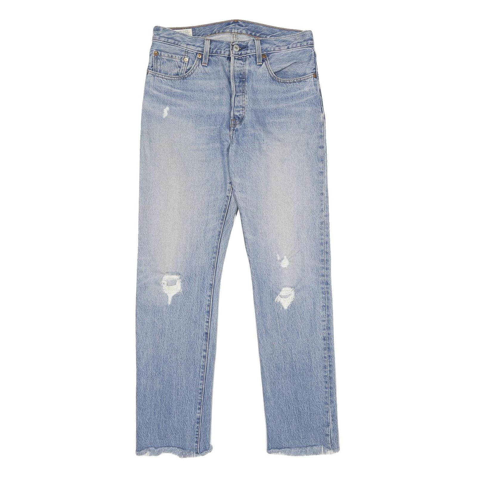 LEVI'S 501 Mens Jeans Blue Classic Straight Denim Light W28 L30 Ripped Raw Hem Refurbished - N/A refurbished available on Cerqular