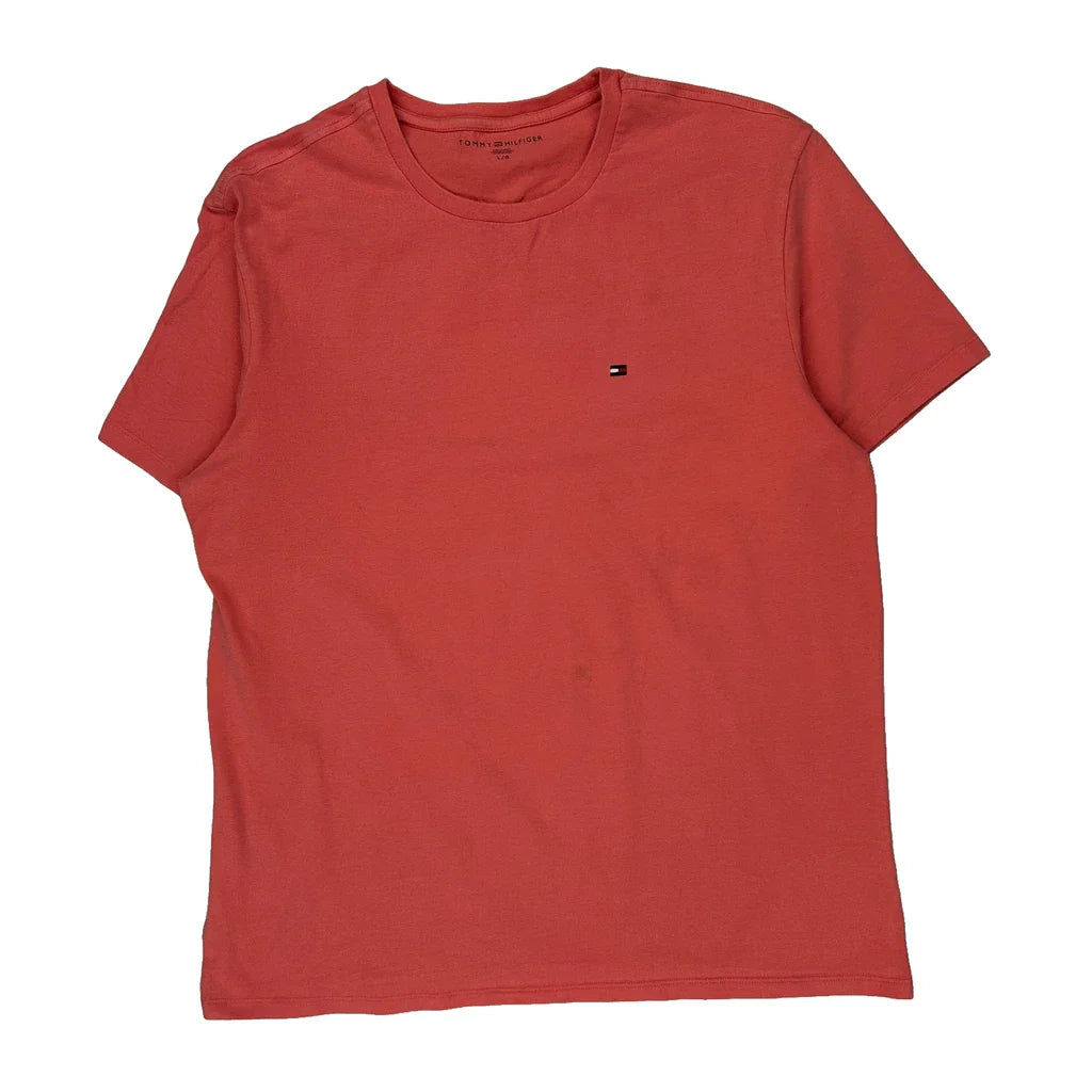 Tommy Hilfiger T-Shirt - Large Red Cotton Refurbished - Thrifted (note: this is a term often used to describe second- refurbished available on Cerqular