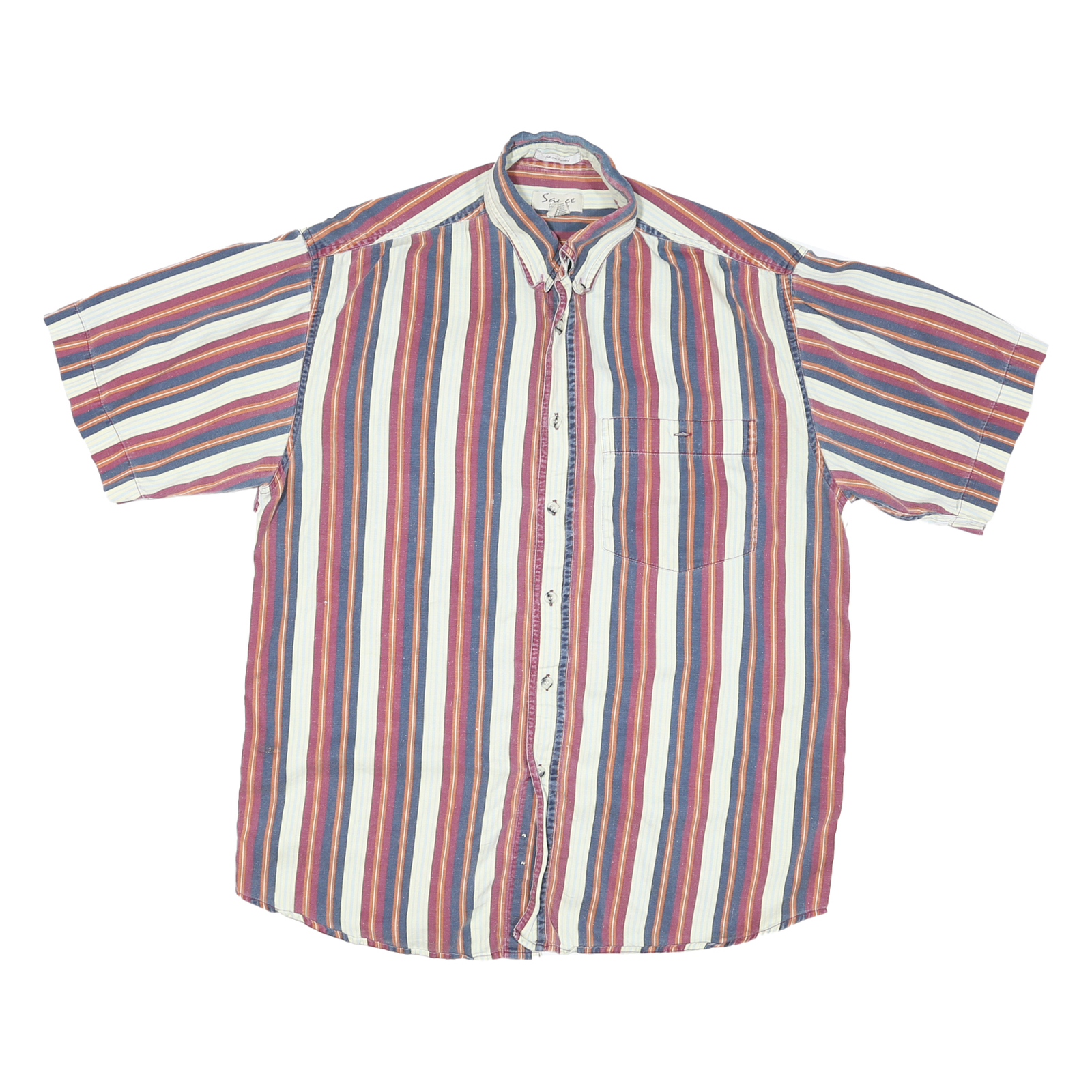 SAUCE Mens White & Red Striped Cotton Blend Shirt M Casual Summer Short Sleeve Refurbished - N/A refurbished available on Cerqular
