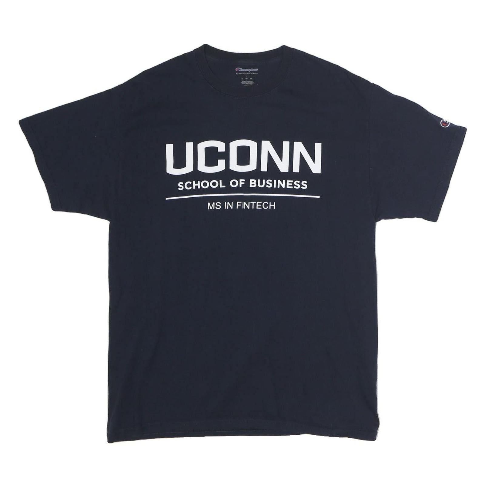 CHAMPION Mens Blue UCONN School Of Business Graphic T-Shirt L Short Sleeve Crew Refurbished - N/A refurbished available on Cerqular