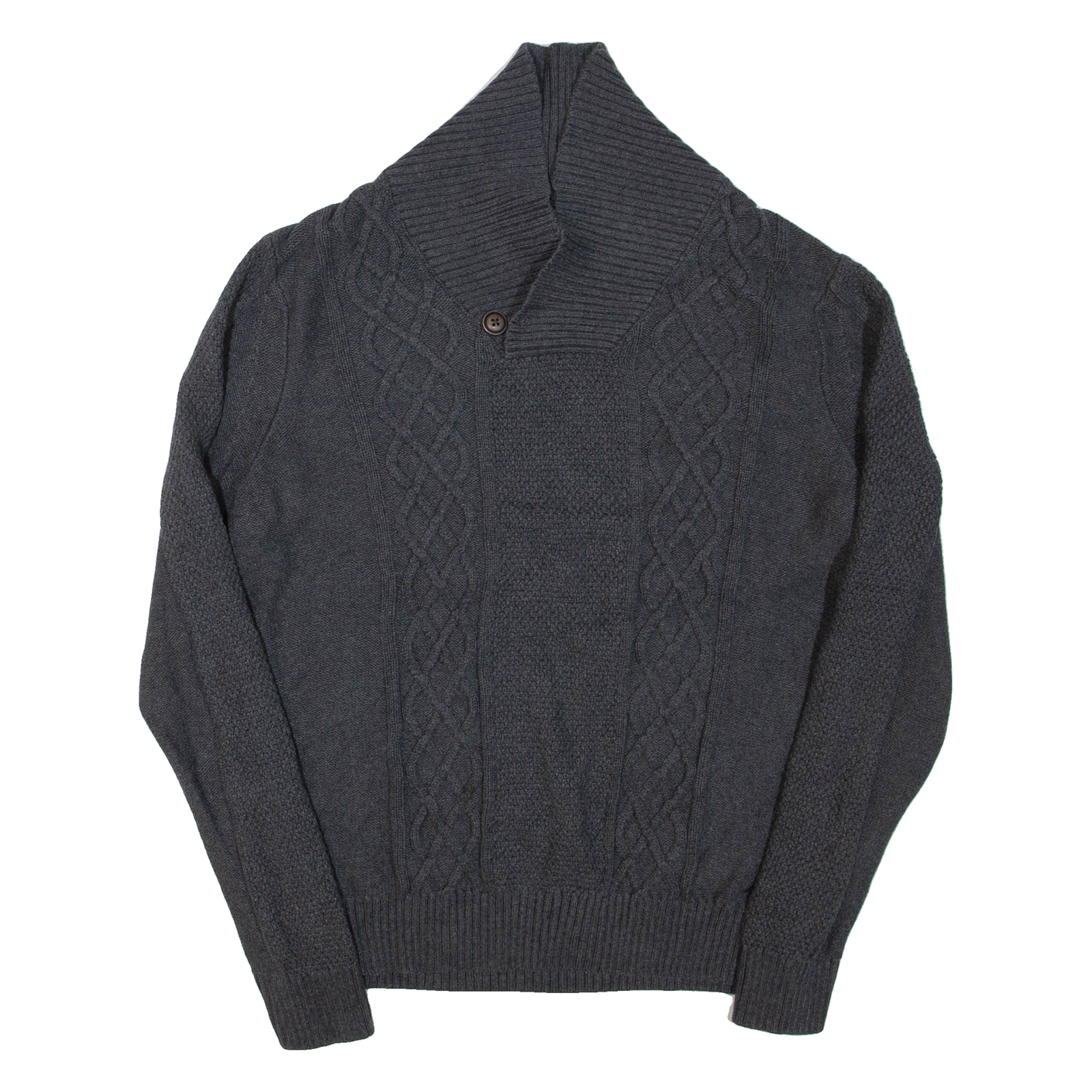 NAUTICA Mens Jumper Grey Button Neck Cable Knit S Refurbished - N/A refurbished available on Cerqular
