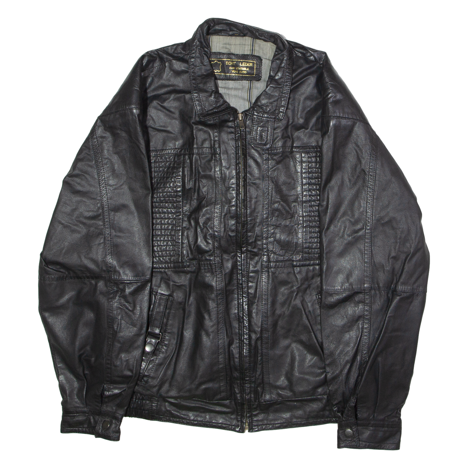 Mens Biker Jacket Black Leather 90s L Refurbished - N/A refurbished available on Cerqular