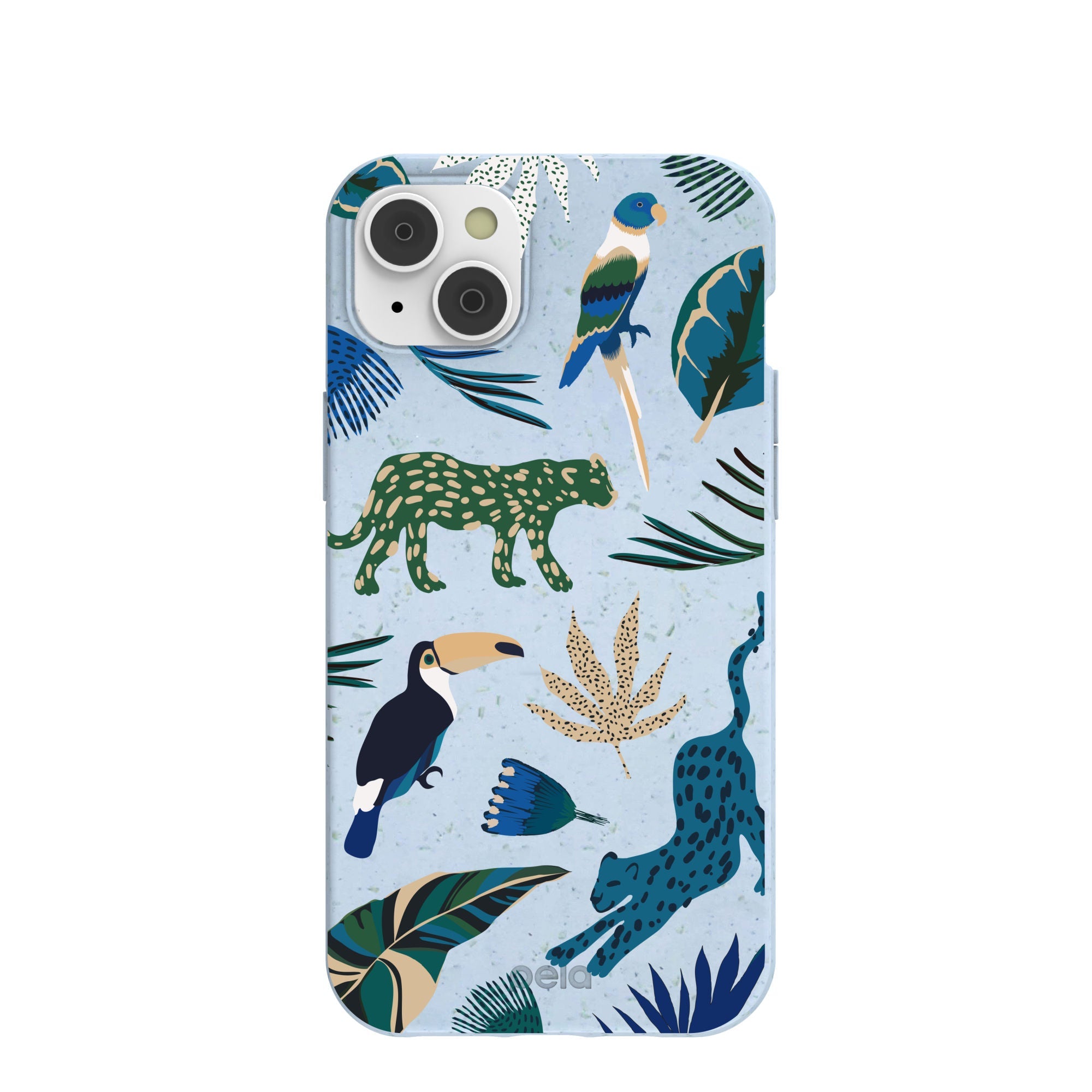 Powder Blue Tropical Rainforest iPhone 14 Plus Case Refurbished - Pela Case refurbished available on Cerqular