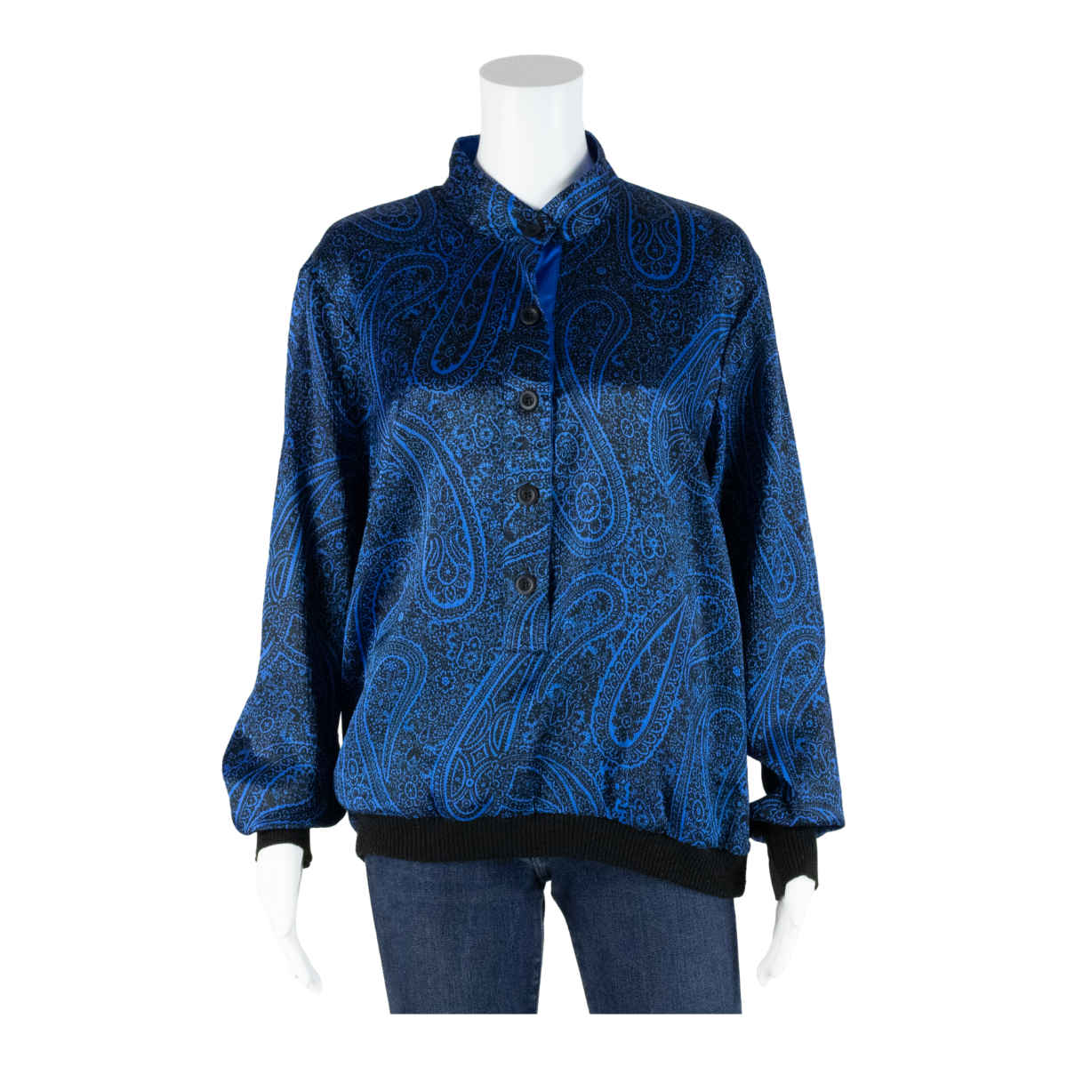 Womens Printed Blouse Blue Collared Long Sleeve Paisley L Refurbished - N/A refurbished available on Cerqular