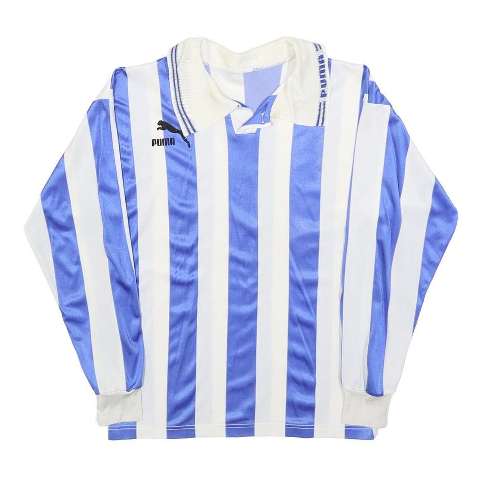 PUMA Boys Blue & White Stripe Football Shirt L Long Sleeve Collared Refurbished - N/A refurbished available on Cerqular