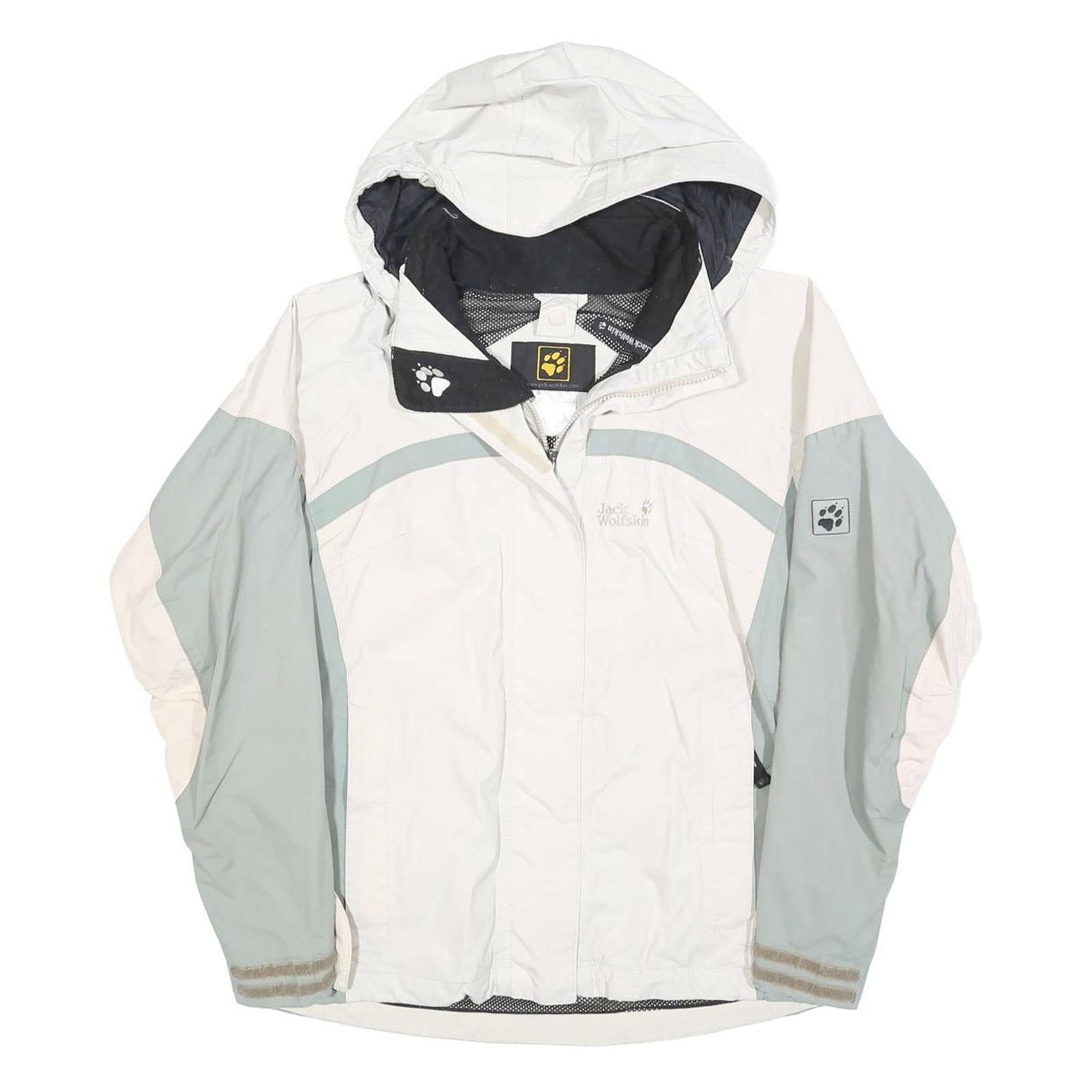 JACK WOLFSKIN Womens White & Grey Outdoor Jacket M Polyester Zip Hooded Refurbished - N/A refurbished available on Cerqular