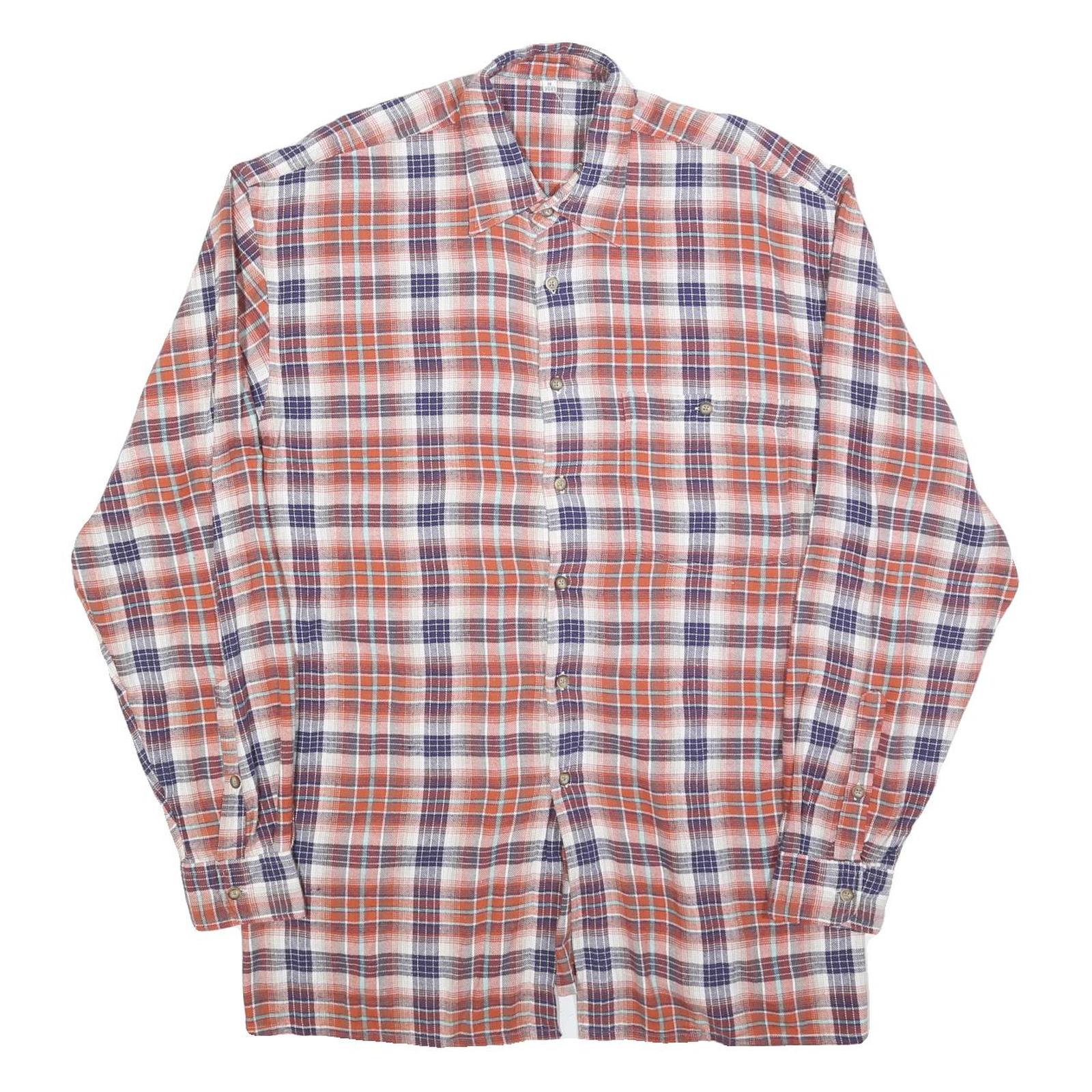 Mens Orange & Navy Check Cotton Blend Shirt M Casual Long Sleeve Button Refurbished - N/A refurbished available on Cerqular