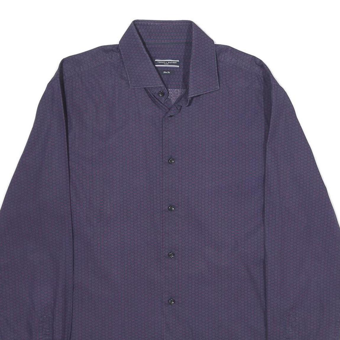 TOMMY HILFIGER Mens Blue Pattern Shirt M Cotton Blend Long Sleeve Button Down Refurbished - N/A refurbished available on Cerqular