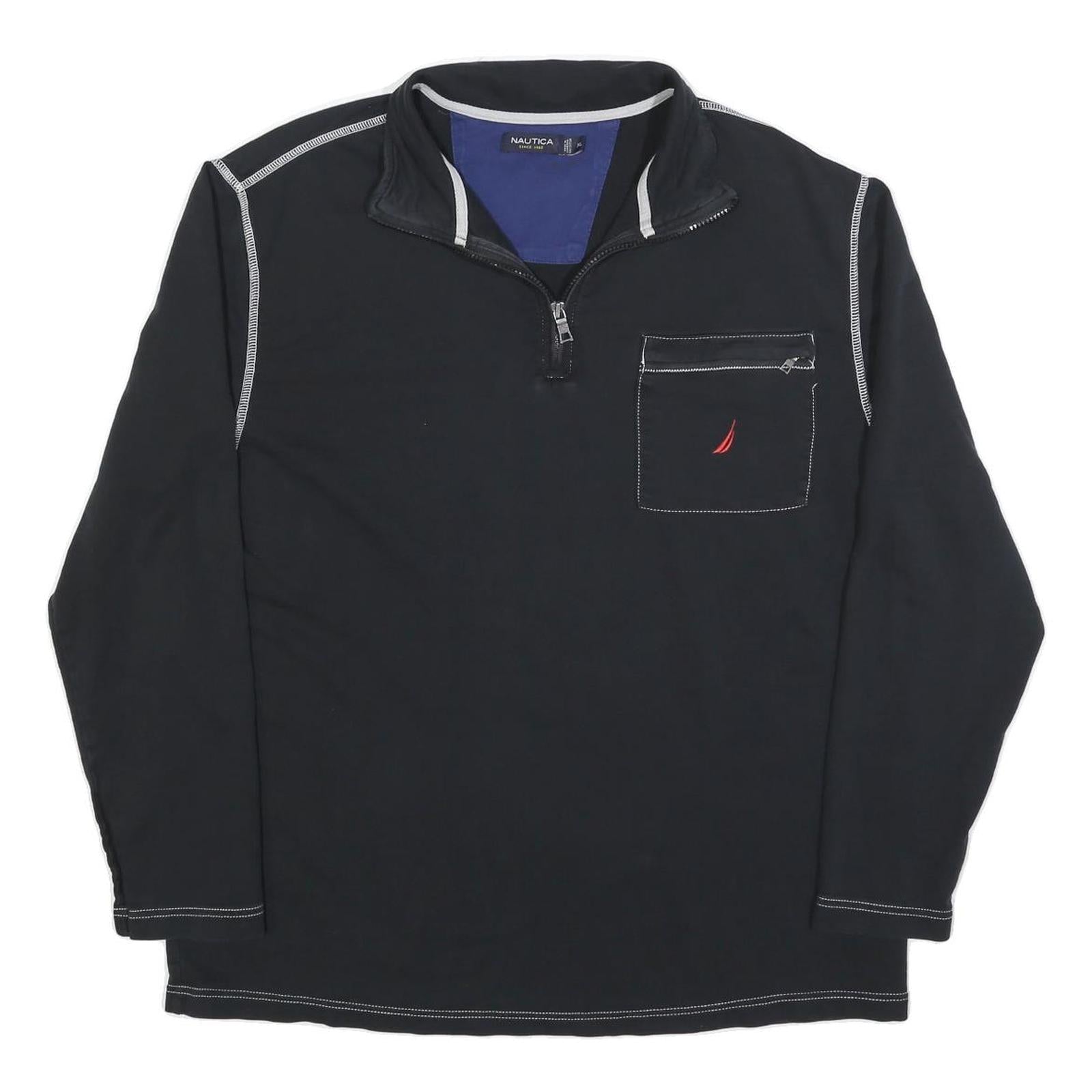 NAUTICA Mens Black & White Half Zip XL Cotton Blend Sweatshirt With Pocket Refurbished - N/A refurbished available on Cerqular