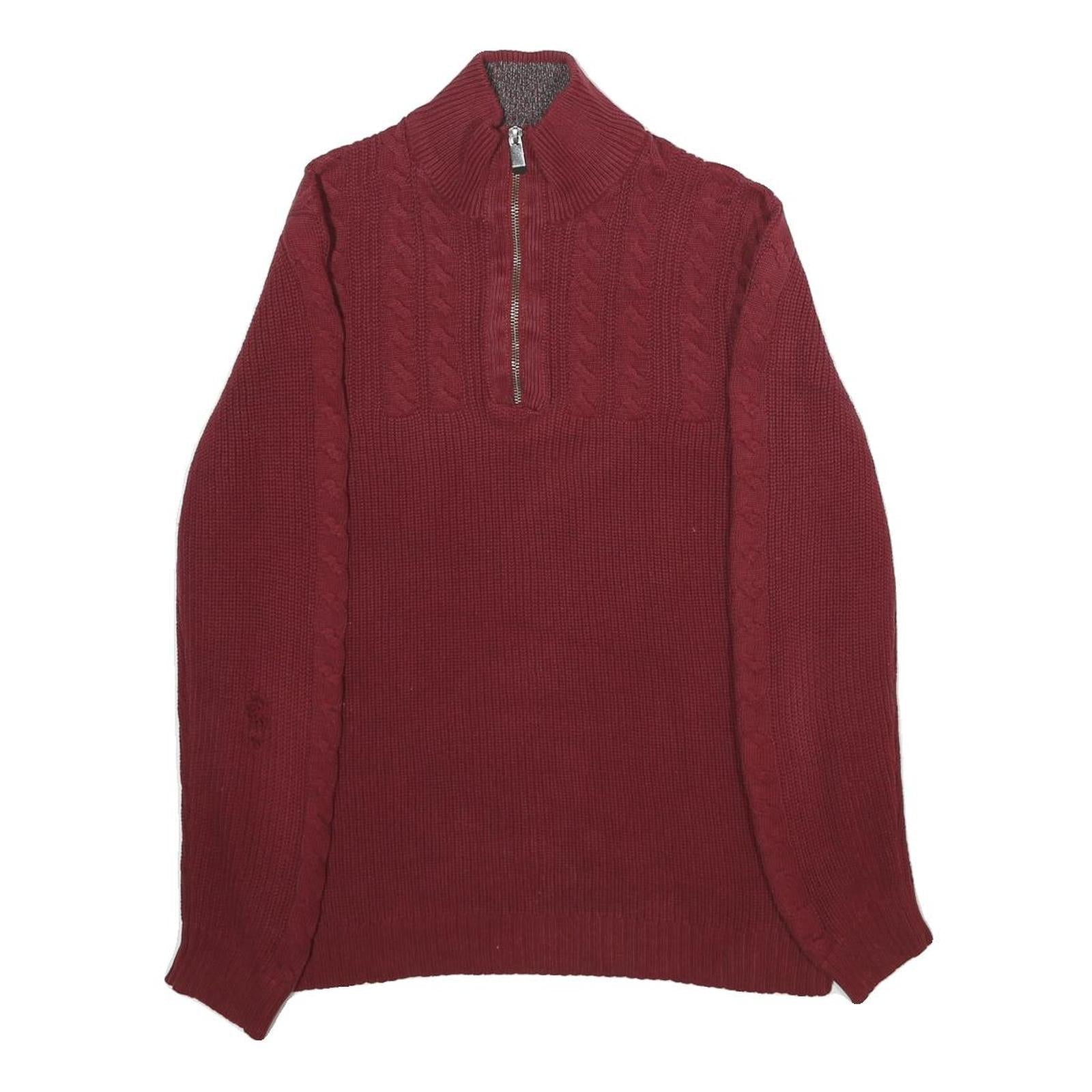 CALVIN KLEIN Mens Red Patterned Half Zip Chunky Knit Jumper M Cable Knit Refurbished - N/A refurbished available on Cerqular