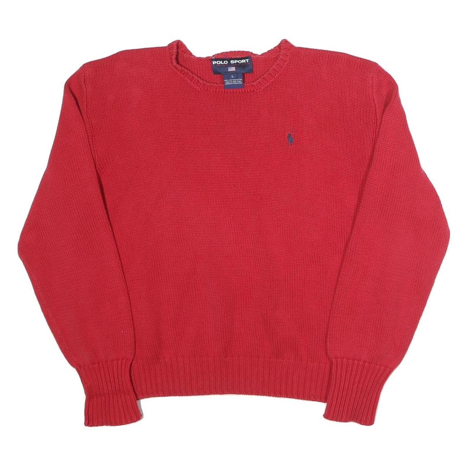 POLO SPORT RALPH LAUREN Womens Red Plain Cotton Jumper Crew Neck Tight Knit L Refurbished - N/A refurbished available on Cerqular