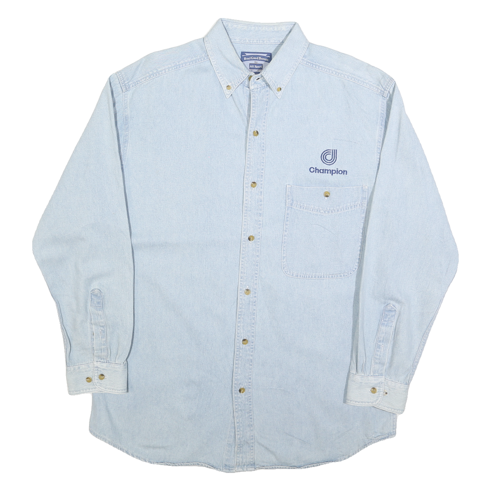 ALL SPORT Mens Light Blue Denim Shirt M Casual Cotton Blend Button Down Refurbished - N/A refurbished available on Cerqular