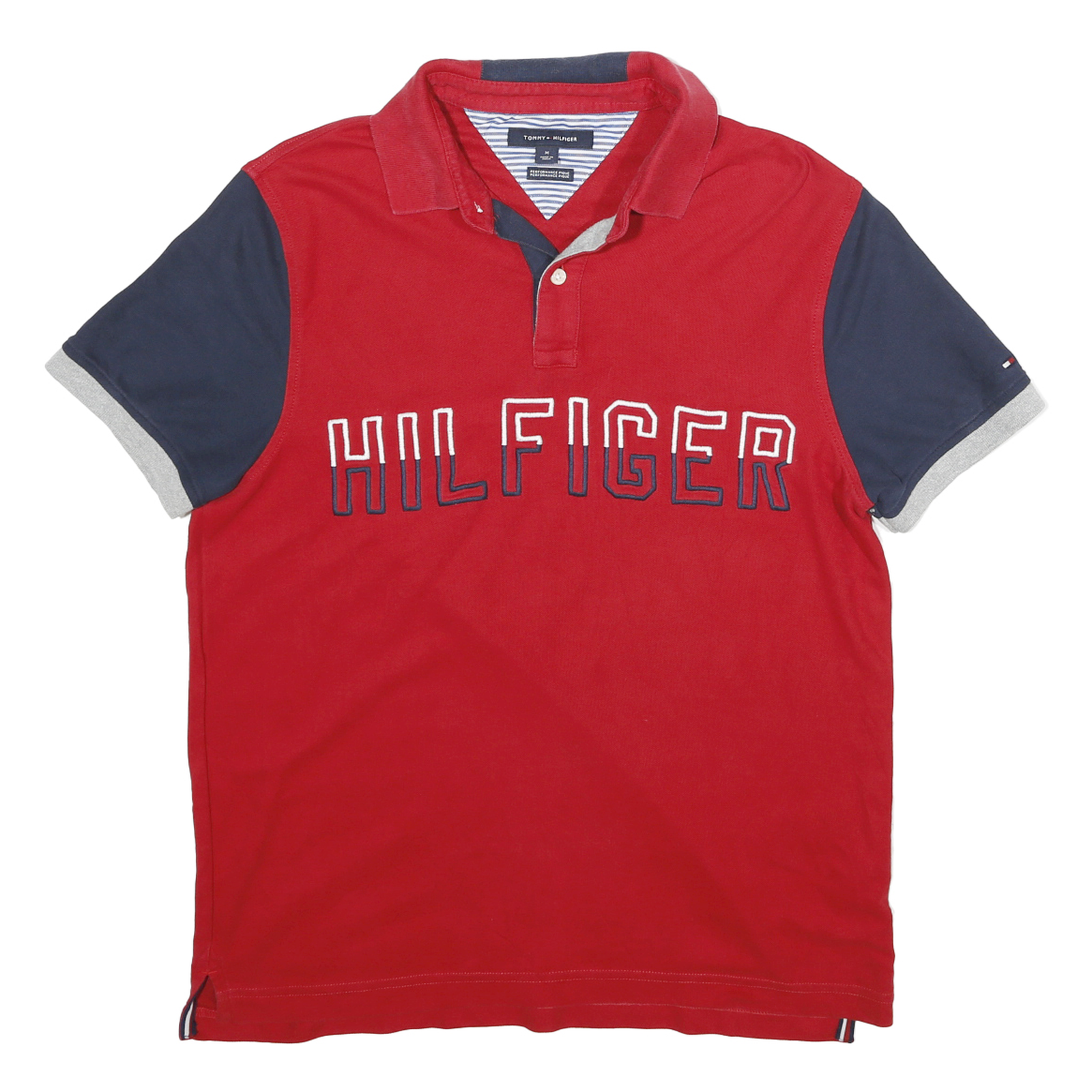 TOMMY HILFIGER Mens Red & Navy Short Sleeve Plain M Cotton Blend Polo Shirt Refurbished - N/A refurbished available on Cerqular