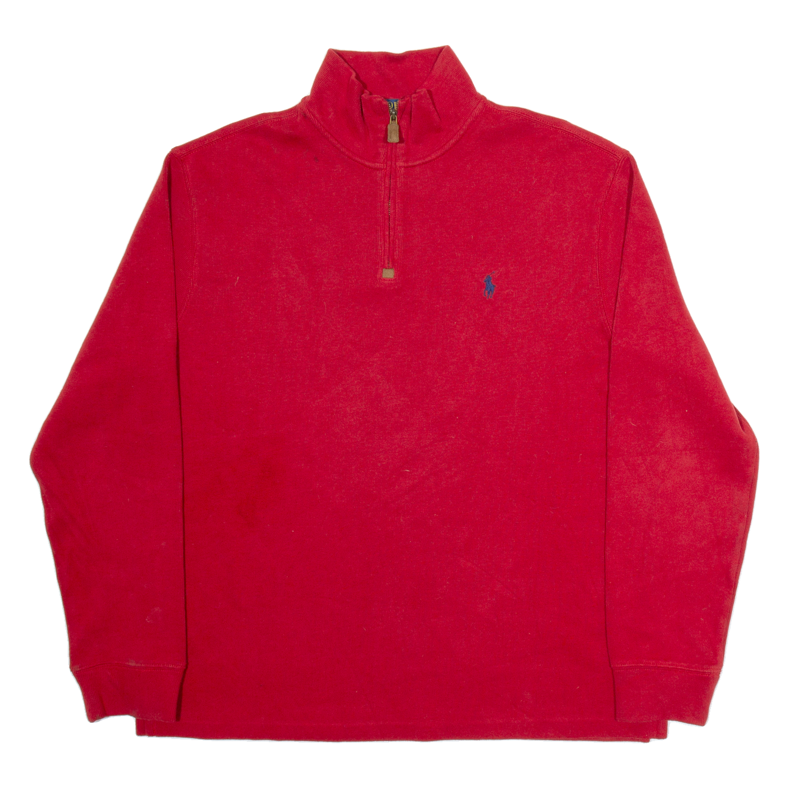 POLO RALPH LAUREN Mens Jumper Red 1/4 Zip Tight Knit L Refurbished - N/A refurbished available on Cerqular