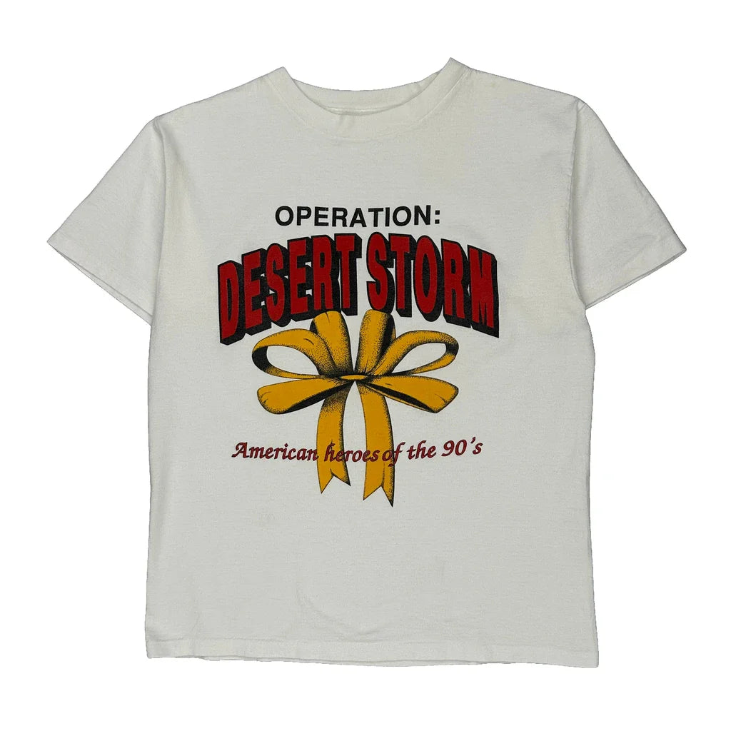 Operation: Desert Storm Unbranded Graphic T-Shirt - Medium Yellow Cotton Refurbished - Thrifted (note: this is a term often used to describe second- refurbished available on Cerqular